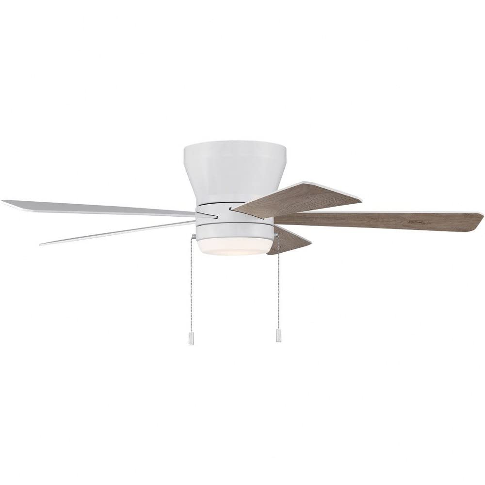 Craftmade MER52W5 52-Inch Flush Mount Ceiling Fan with LED Light Kit & Pull Chain, 5 Reversible Blades (White/Washed Oak) - Perfect for Bedroom, Living Room & Indoor Spaces