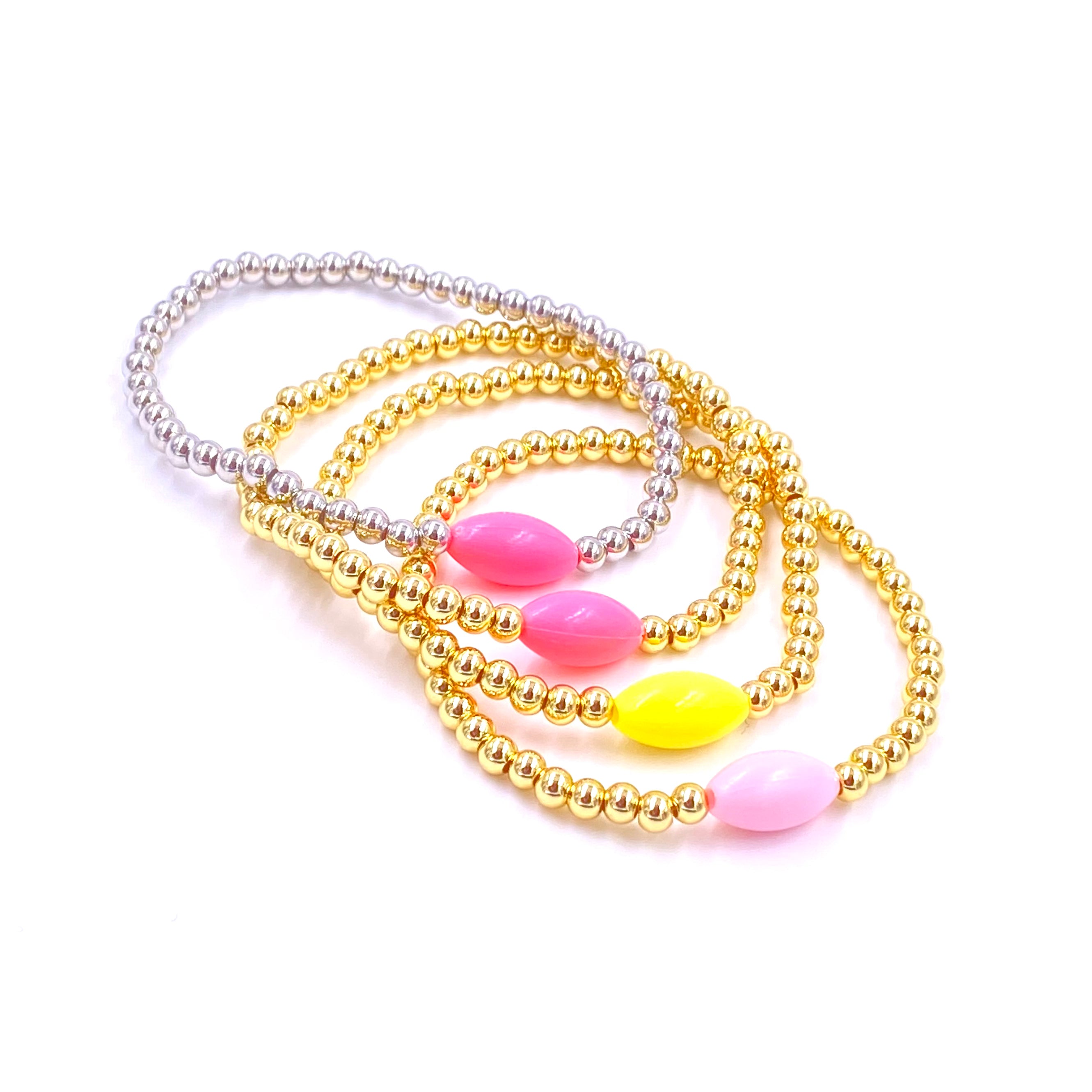 Elegant Ashley Gold Stainless Steel Gold Plated Oval Enamel Bead Stretch Bracelet for Women - Perfect for Parties, Weddings & Everyday Wear