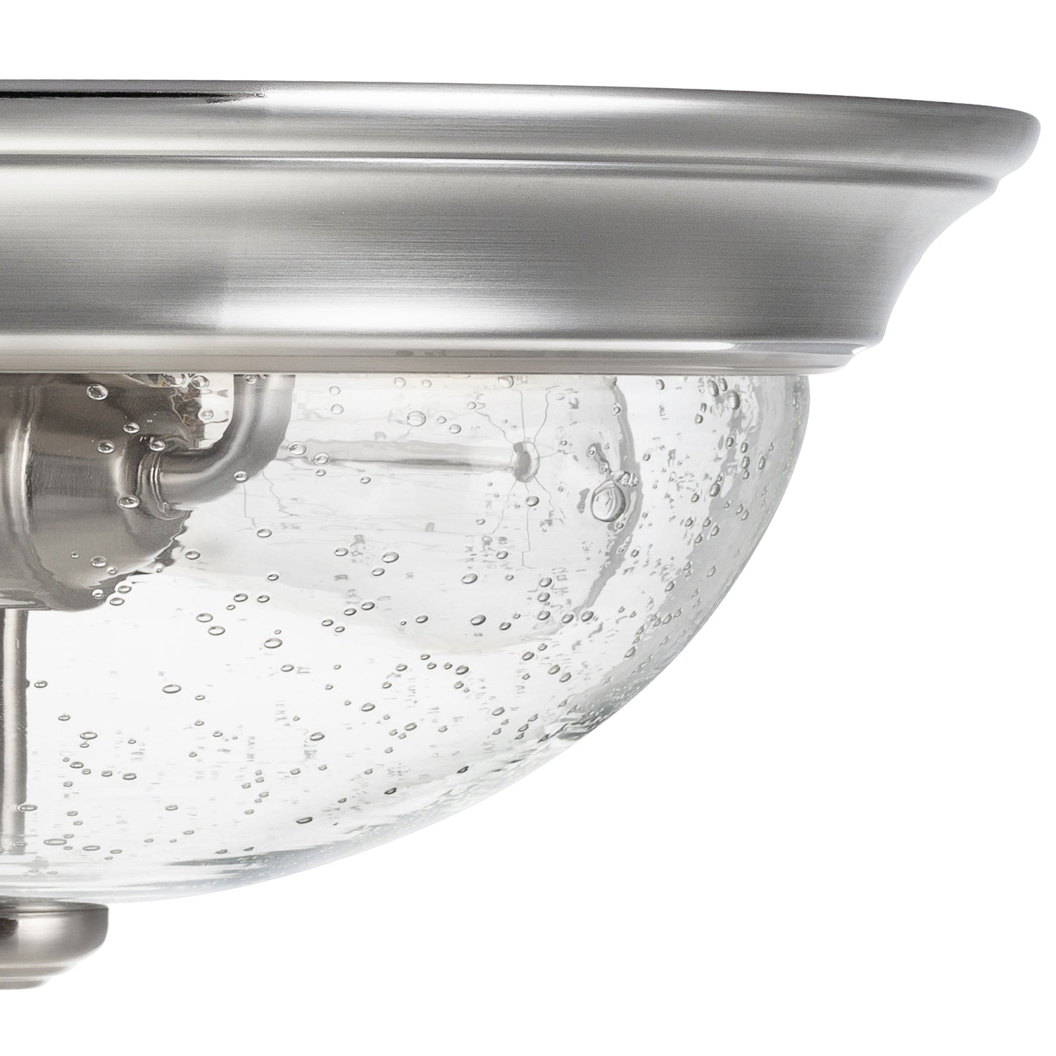 13 Inch Designer Series Flush Mount Bowl Light - Clear Seeded Glass with Brushed Nickel Finish - Modern Ceiling Lighting for Bedroom, Kitchen, Bathroom, and Hallway