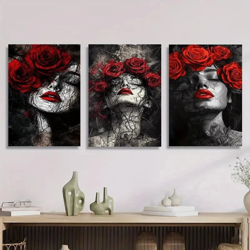 3-Piece Romantic Valentine's Day Metal Wall Art Set - Modern Love-Themed Prints - Ready to Hang Home Decor for Bedroom, Living Room & Office (Perfect Gift for Couples & Anniversary)