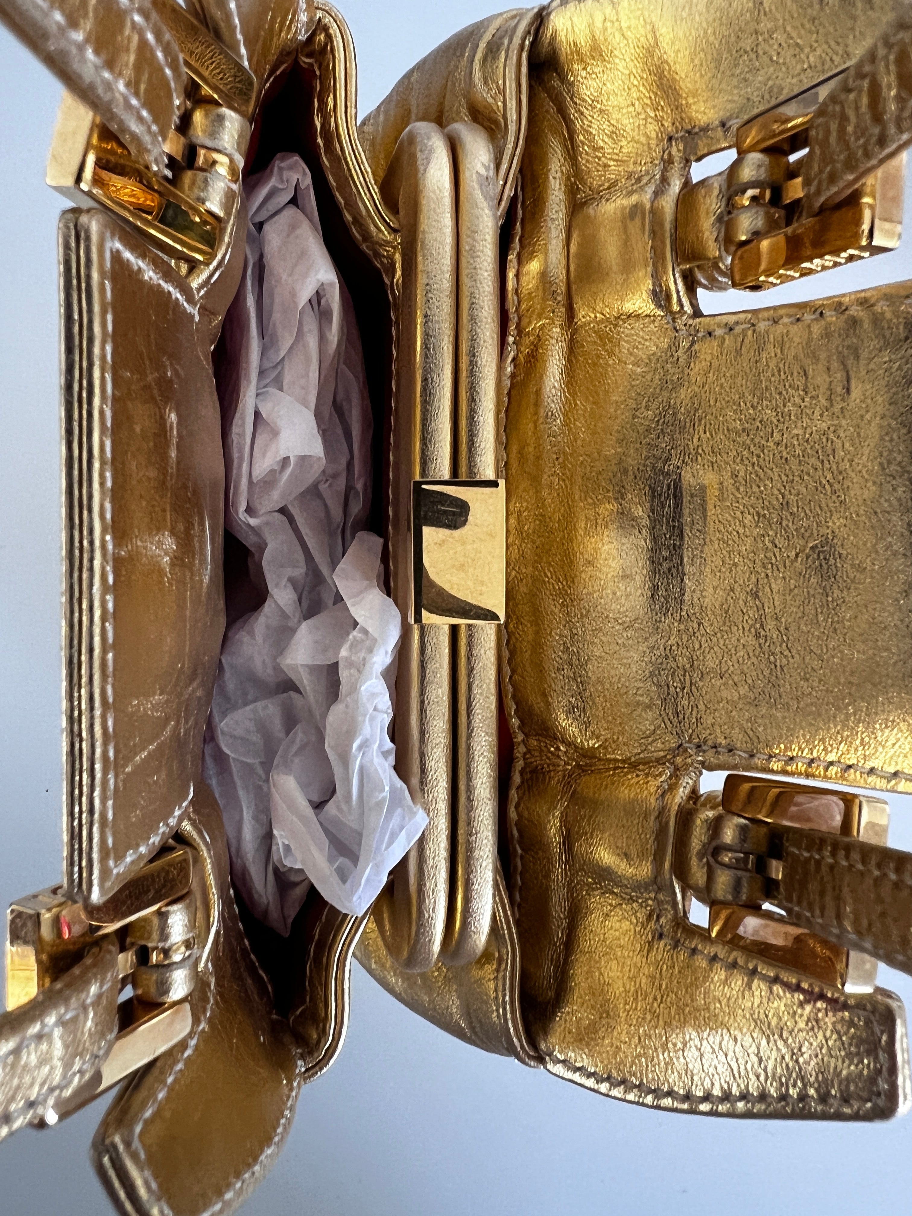 Vintage FENDI Golden Leather Handbag for Women - Luxury Designer Crossbody Purse with Chain Strap - Perfect for Parties, Date Nights & Special Occasions