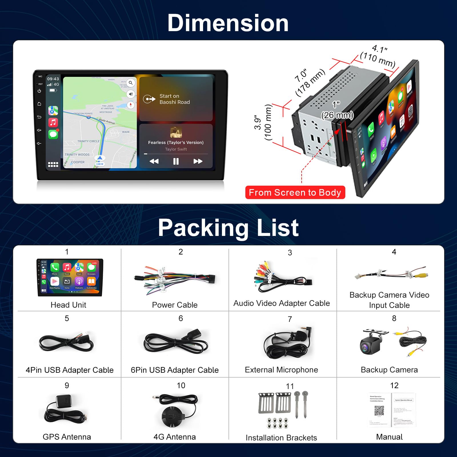 10 Inch Double Din Touchscreen Car Stereo - Detachable Floating QLED Car Radio with Apple CarPlay & Android Auto, Bluetooth, Rear View Camera, 5.1 Channel Audio for Cars, Trucks & SUVs | Perfect for Road Trips, Commuting & Hands-Free Navigation