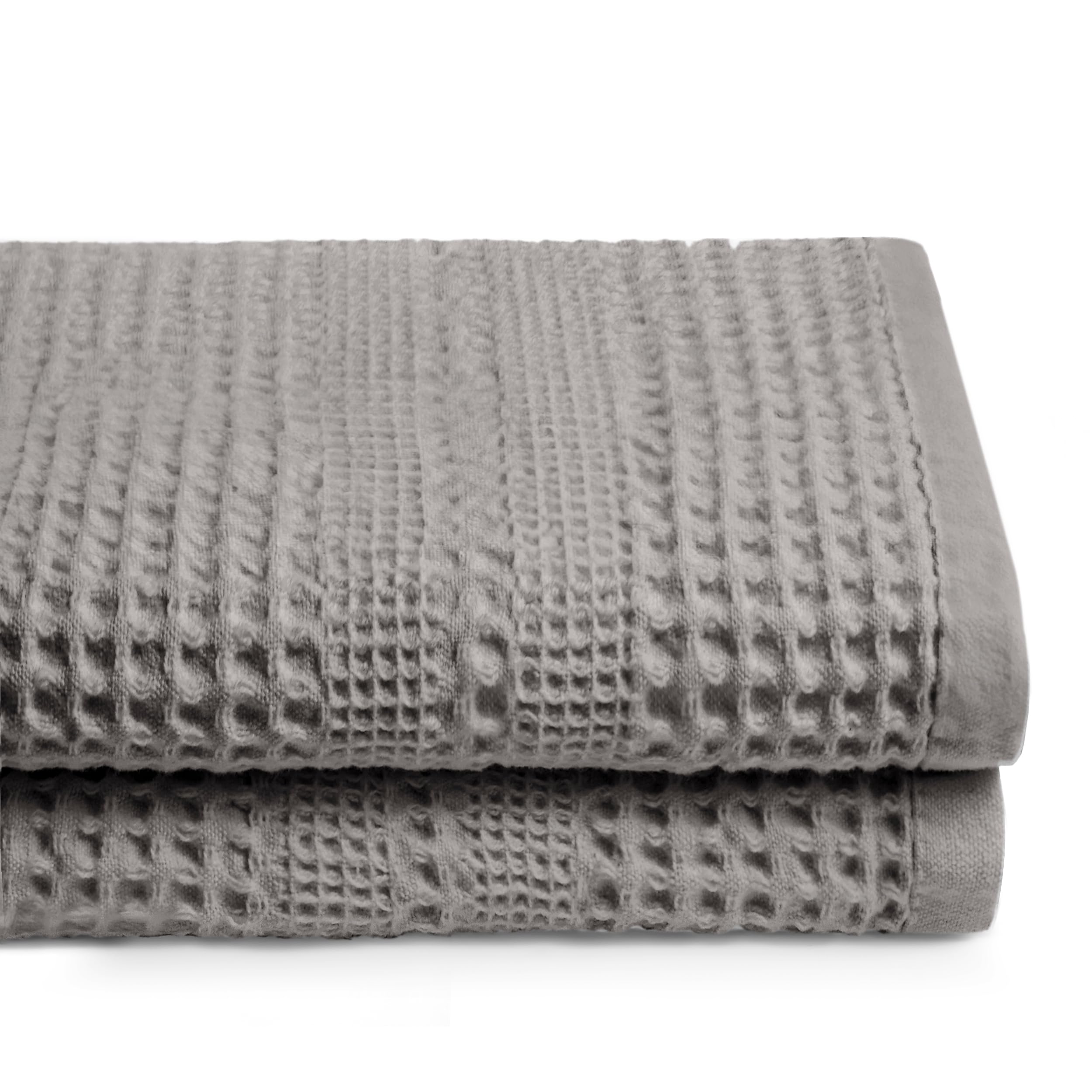Premium GILDEN TREE 100% Cotton Waffle Bath Towels Set of 2 - Ultra Absorbent, Quick Dry & Lightweight for Bathroom, Spa, Gym & Travel (Pewter, Classic Style)