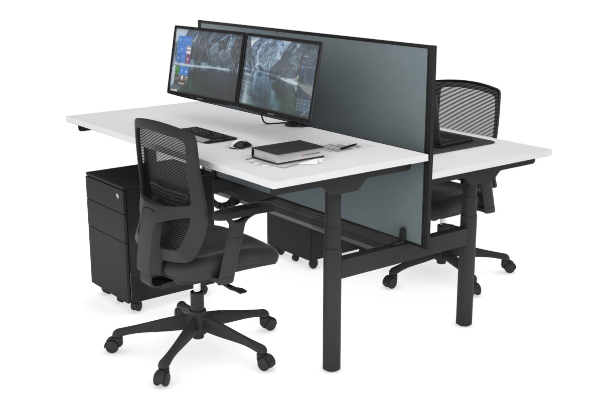 Flexi Premium Height Adjustable 2-Person H Bench Workstation - Black Frame [1200L x 700W] - Ergonomic Office & Home Workspace Solution for Collaborative Teams