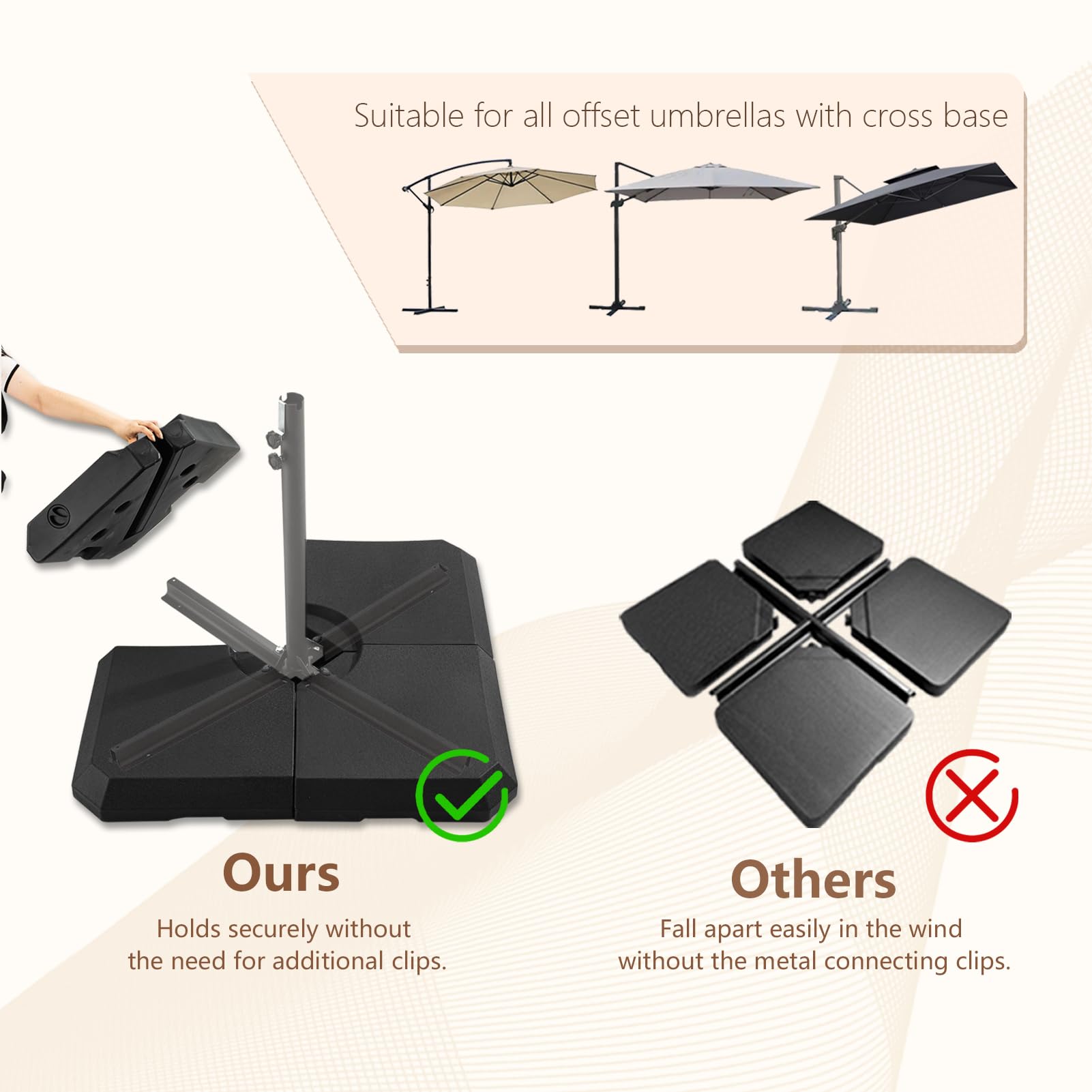 C-Hopetree 317lb Heavy Duty Base Weights Stand for Offset Cantilever Outdoor Patio Umbrella - 4 Piece Black Set - Perfect for Poolside, Backyard, Garden, and Beach Use