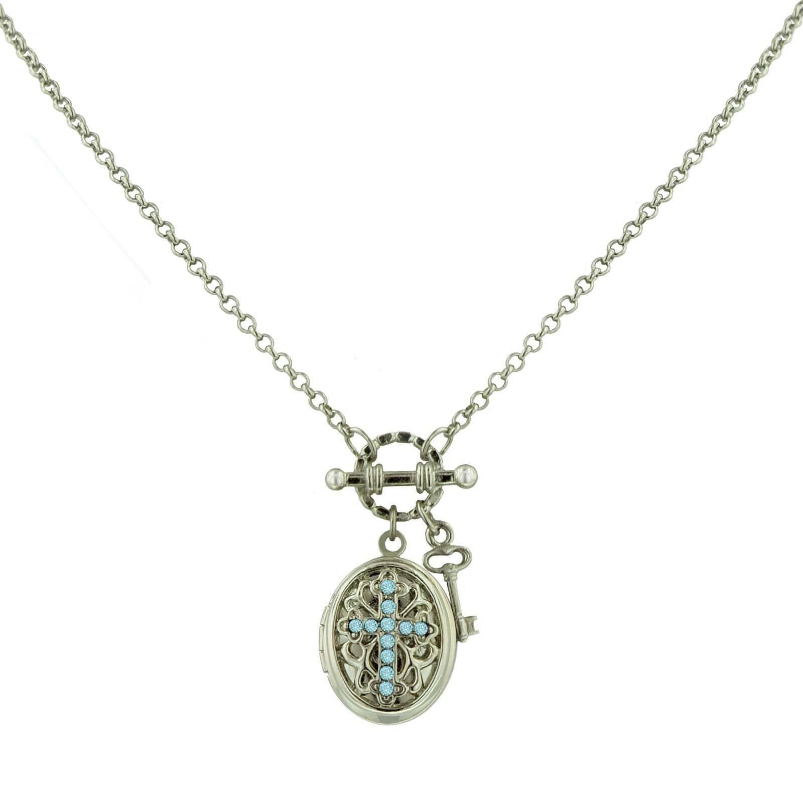 1928 Birthstone Cross Locket Necklace - Personalized Sterling Silver Pendant with 24
