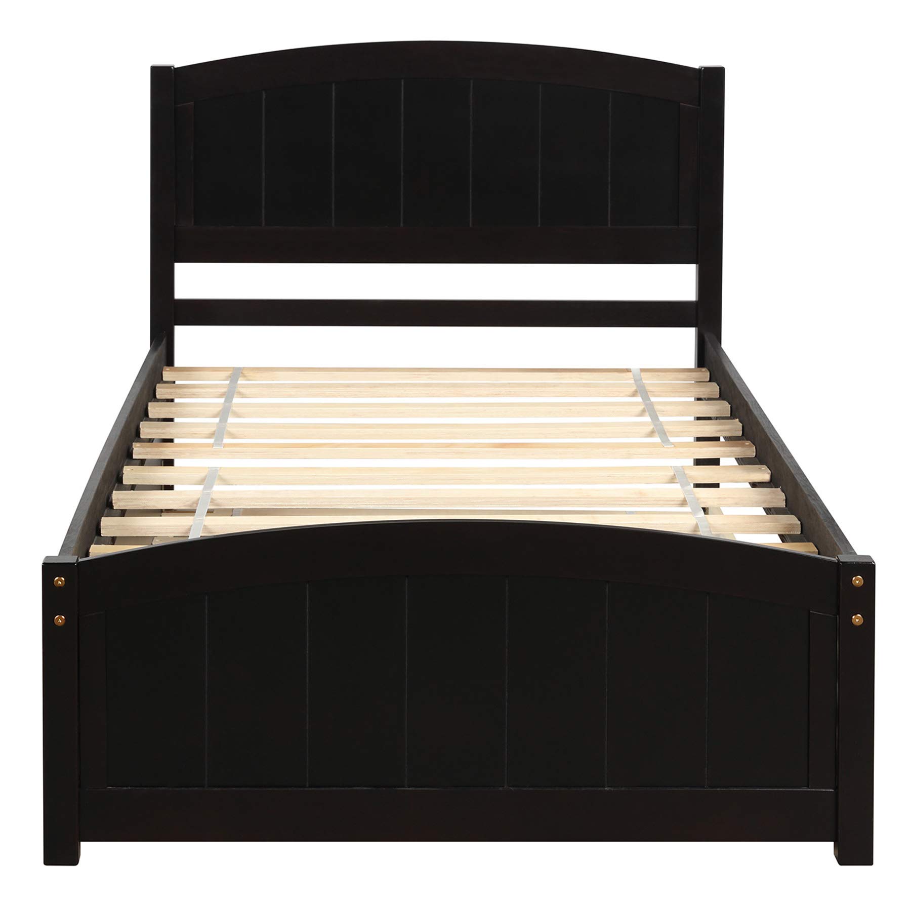 **Merax Twin Size Wooden Platform Bed Frame with Trundle - No Box Spring Needed, Espresso Finish - Perfect for Kids' Rooms, Guest Beds & Small Spaces**