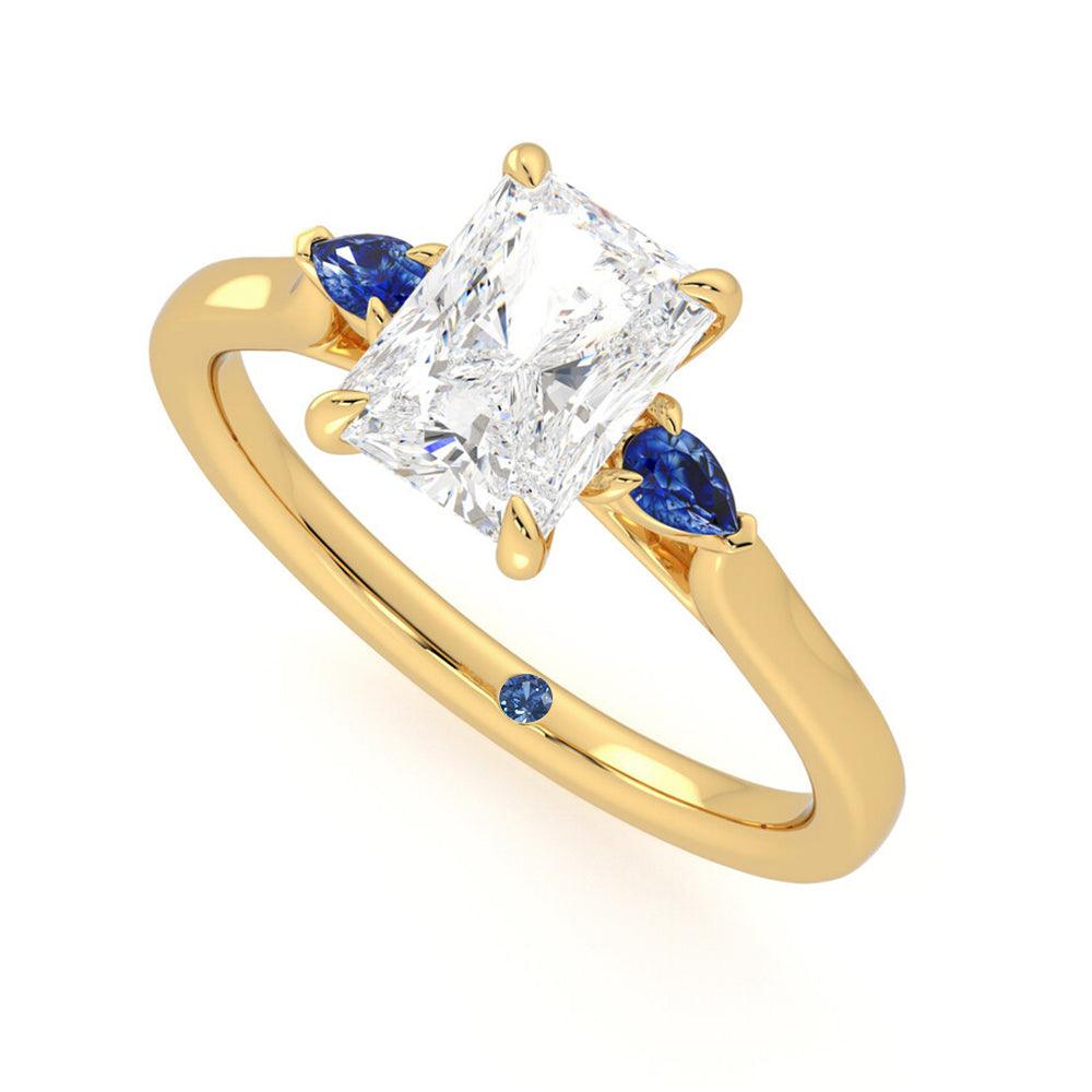 Three Stone Radiant Cut Moissanite Engagement Ring with Hidden Anniversary Stone - Elegant Wedding Jewelry for Proposals, Anniversaries & Special Occasions