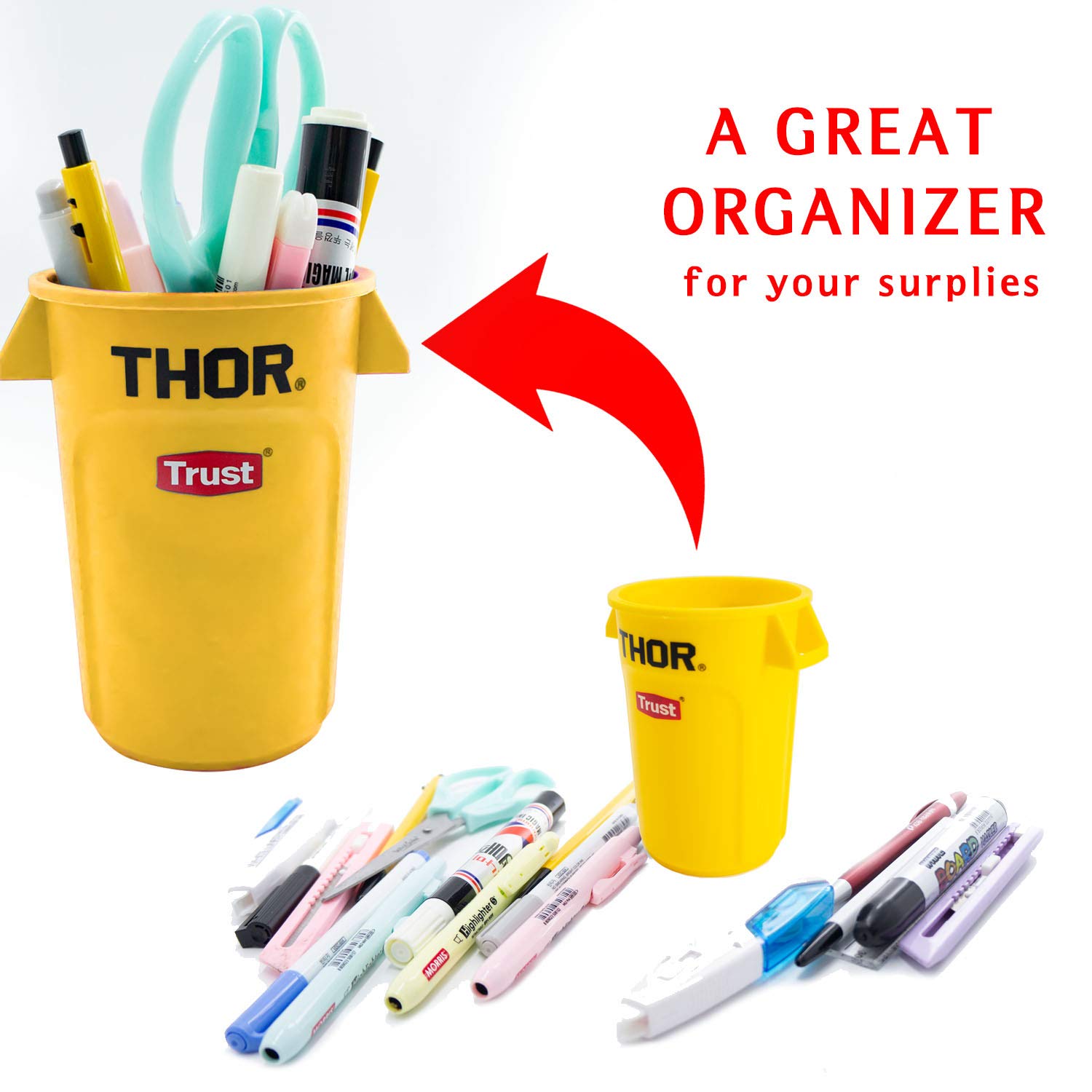 Carrotez Desk Pen Holder & Makeup Brush Organizer - Durable Pencil Cup for Kids, Home & Office - Yellow (Perfect for School Supplies, Makeup Vanity & Workspace Organization)
