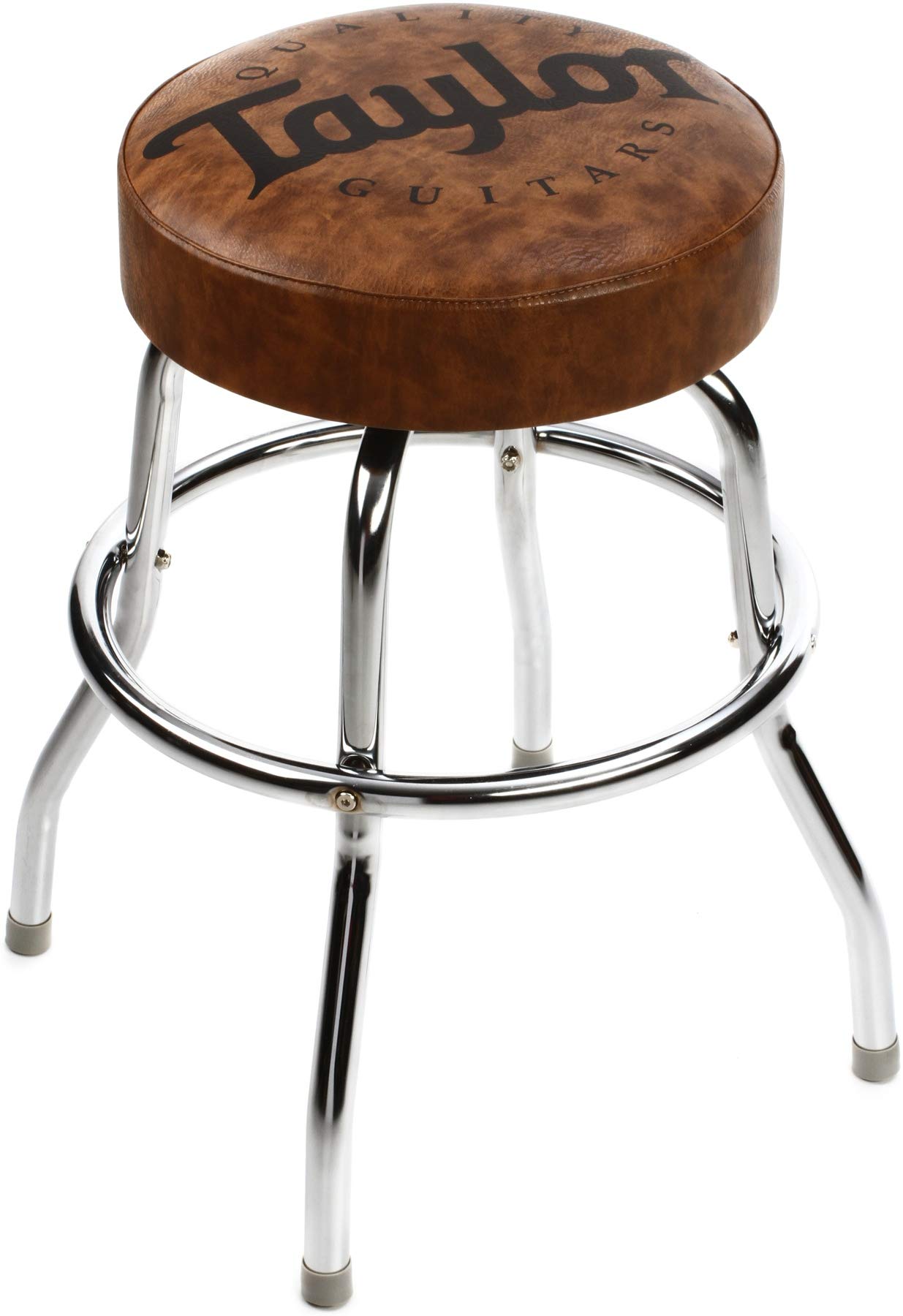 Taylor 24-Inch Adjustable Bar Stool with Logo - Brown Wooden Seat for Kitchen Island, Home Bar & Breakfast Nook