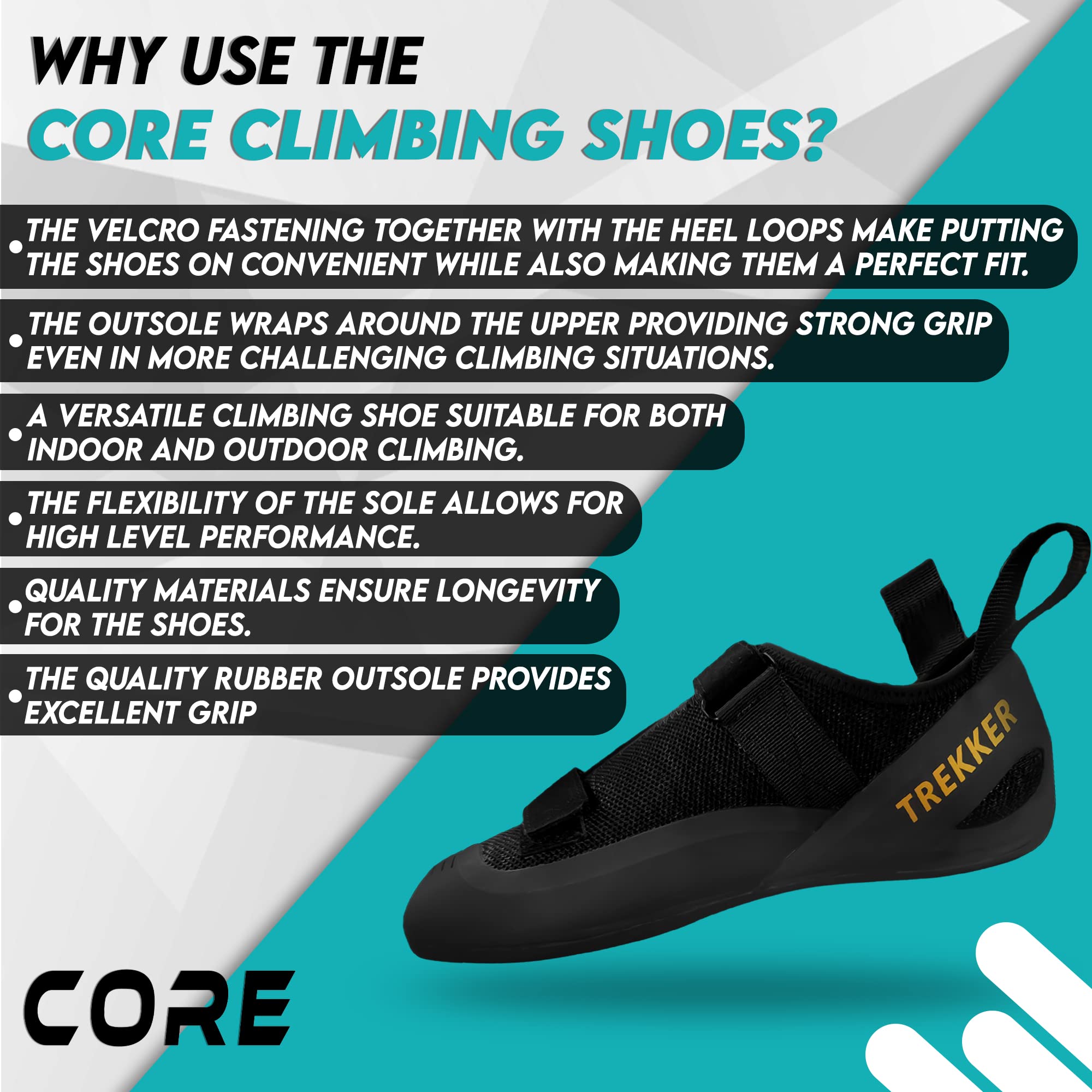 Core Climbing Shoes - Lightweight Breathable Rock Climbing Shoes for Men & Women - Dual-Strap Secure Closure Hiking Shoes - Snug Fit Non-Slip Wall Climbing Footwear - Perfect for Indoor Gym, Outdoor Bouldering & Mountain Climbing Adventures