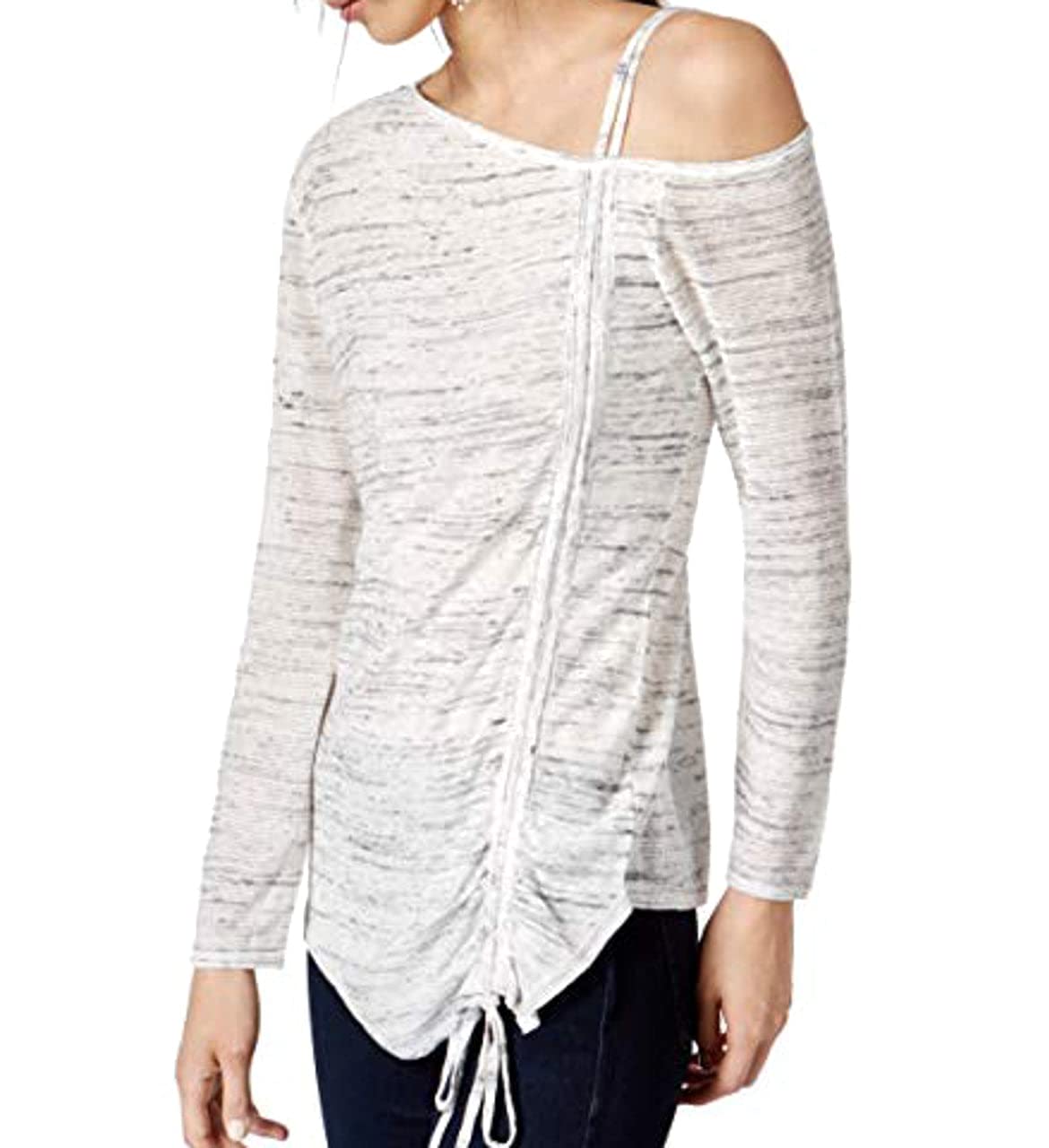 INC Women's Long Sleeve One-Shoulder Knit Blouse with Drawstring - Elegant Casual Top for Work, Date Night & Special Occasions
