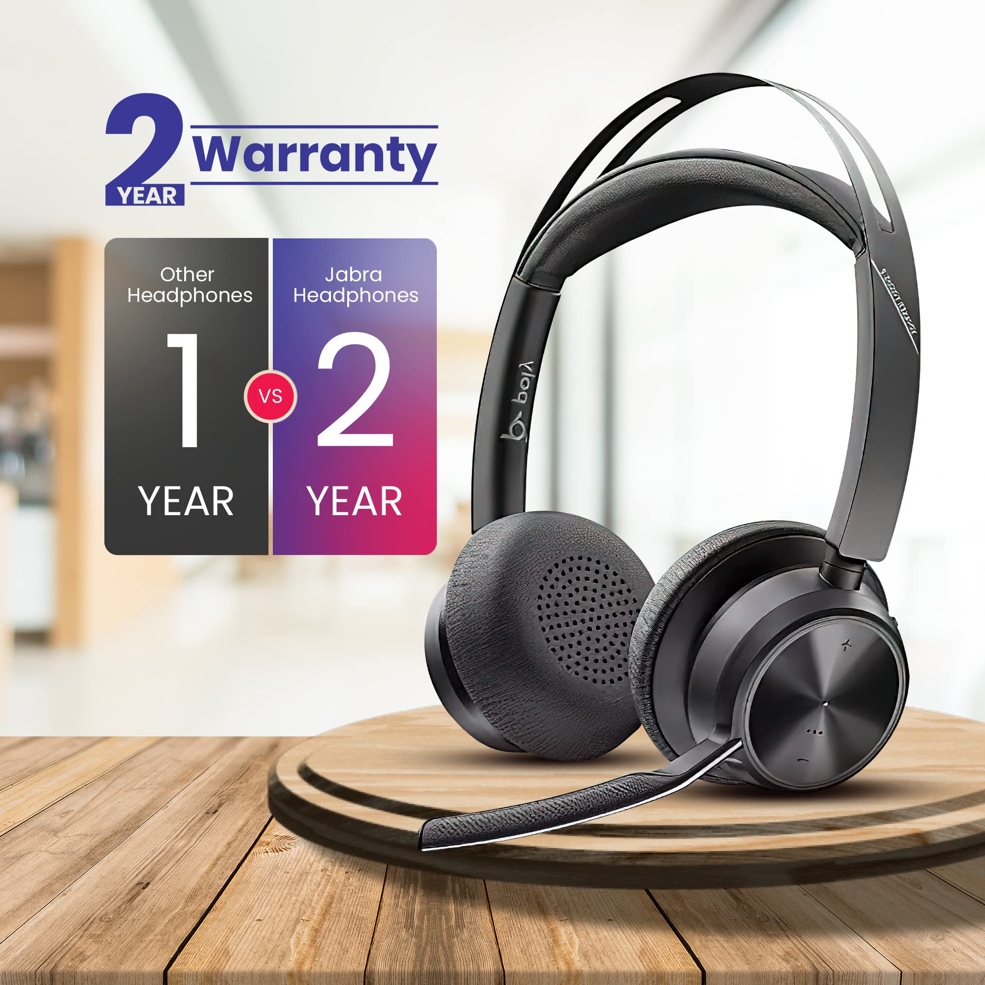 GTW Poly Voyager Focus 2 UC Wireless Bluetooth Headset with Charging Stand | USB-C Noise Cancelling Headphones for Office & Remote Work | Compatible with Teams, Zoom, RingCentral, 8x8, Vonage | Includes Bonus Microfiber Cloth | Perfect for Video Conferencing, Call Centers & Home Office