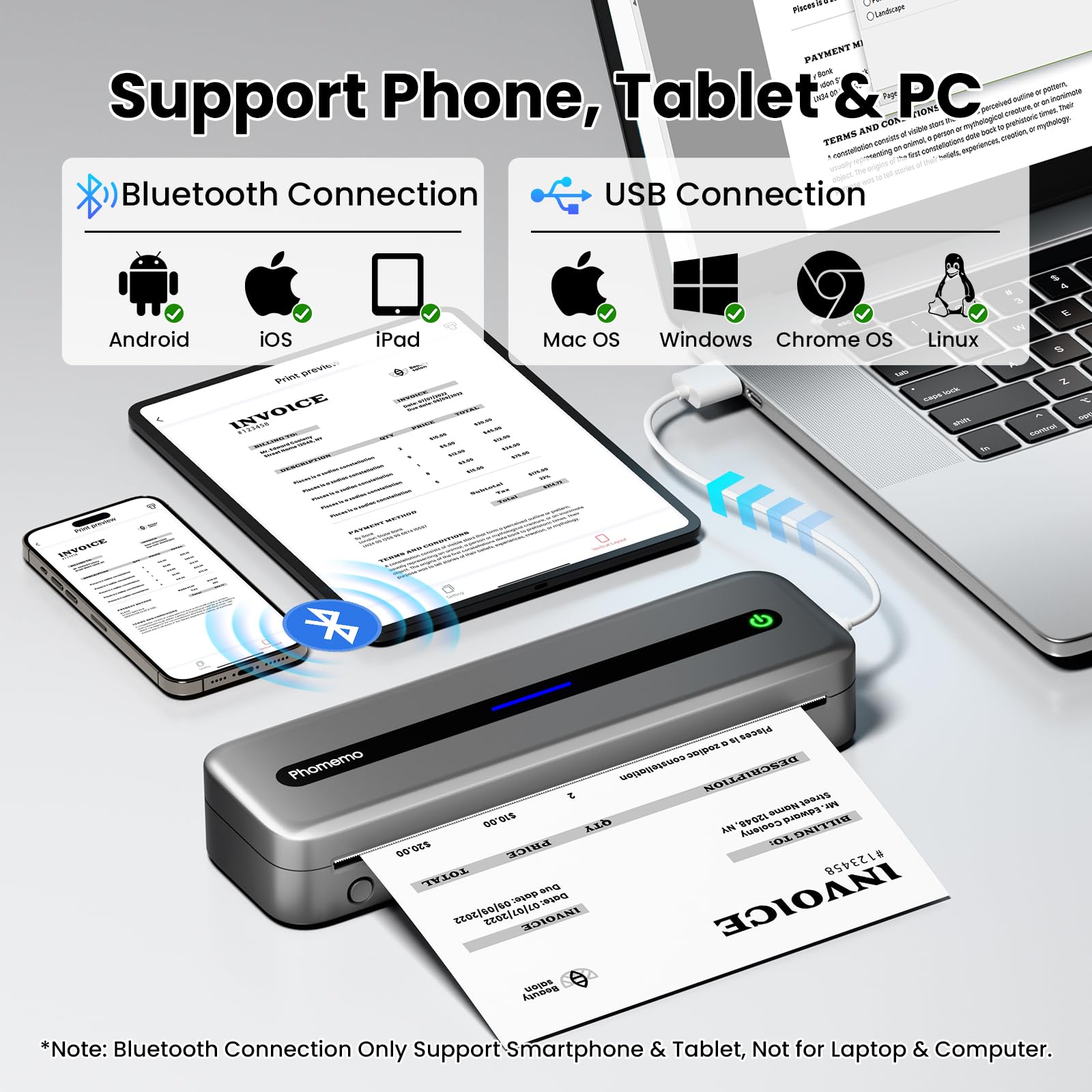 Phomemo M832 Wireless Bluetooth Thermal Printer - Portable Inkless Printer for Travel, Home & Office - Compatible with 8.5