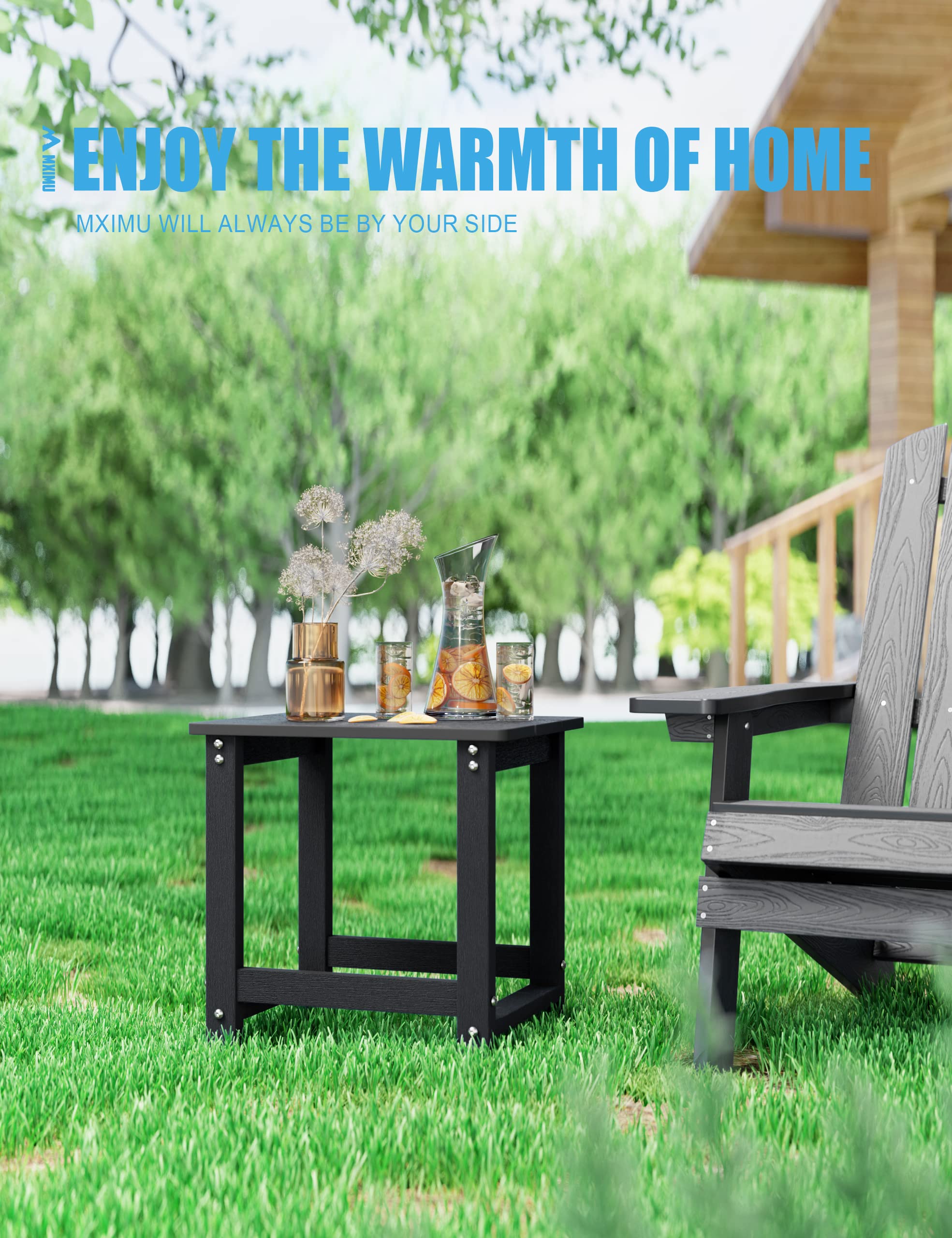 Weather-Resistant MXIMU Outdoor Adirondack Square Side Table - Durable Patio End Table for Backyard, Pool, Porch & Indoor Use - Perfect for Relaxing, Entertaining & Decorating