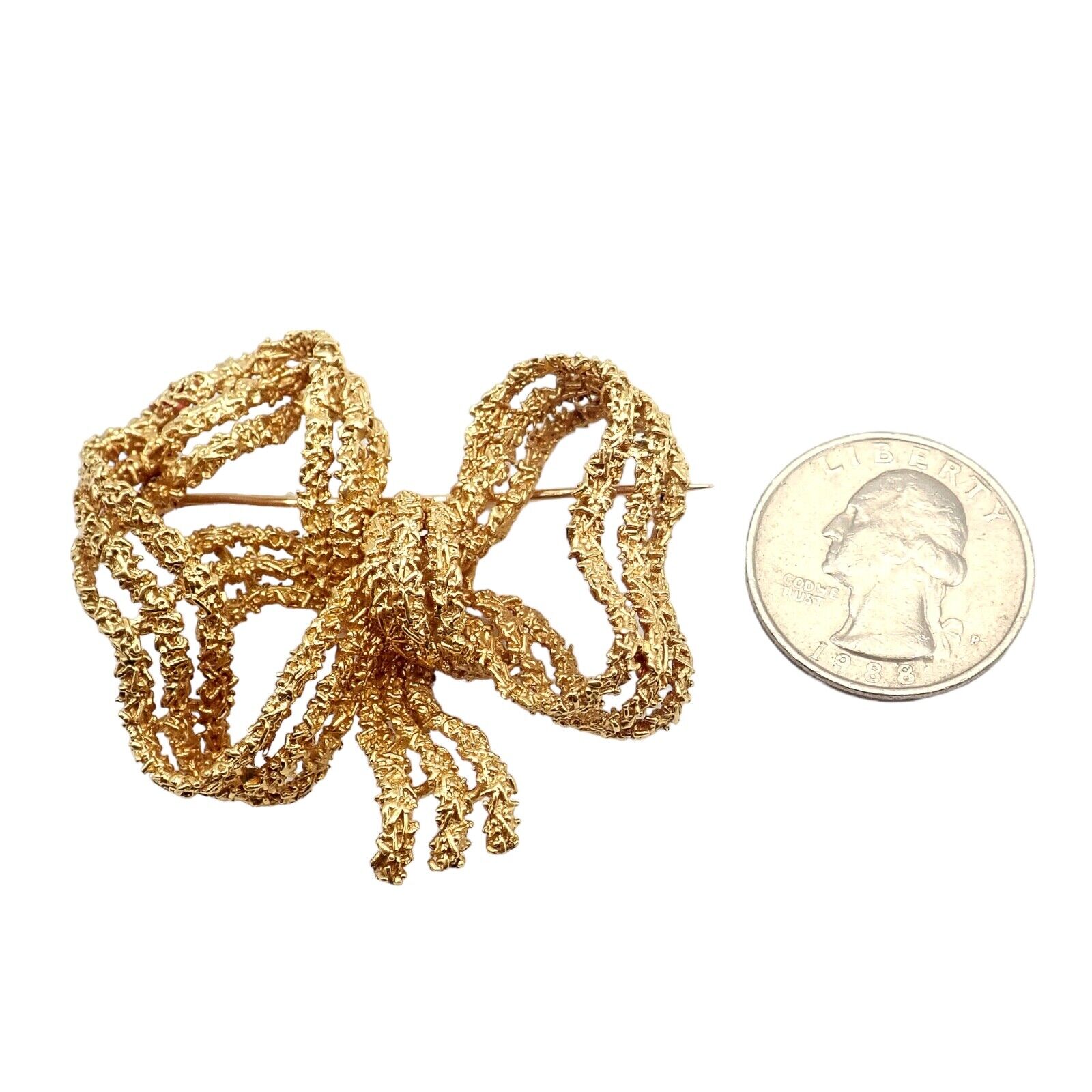 Authentic Vintage Tiffany & Co 18k Yellow Gold Large Ribbon Bow Pin Brooch - Elegant Jewelry Gift for Women, Perfect for Weddings, Parties & Special Occasions