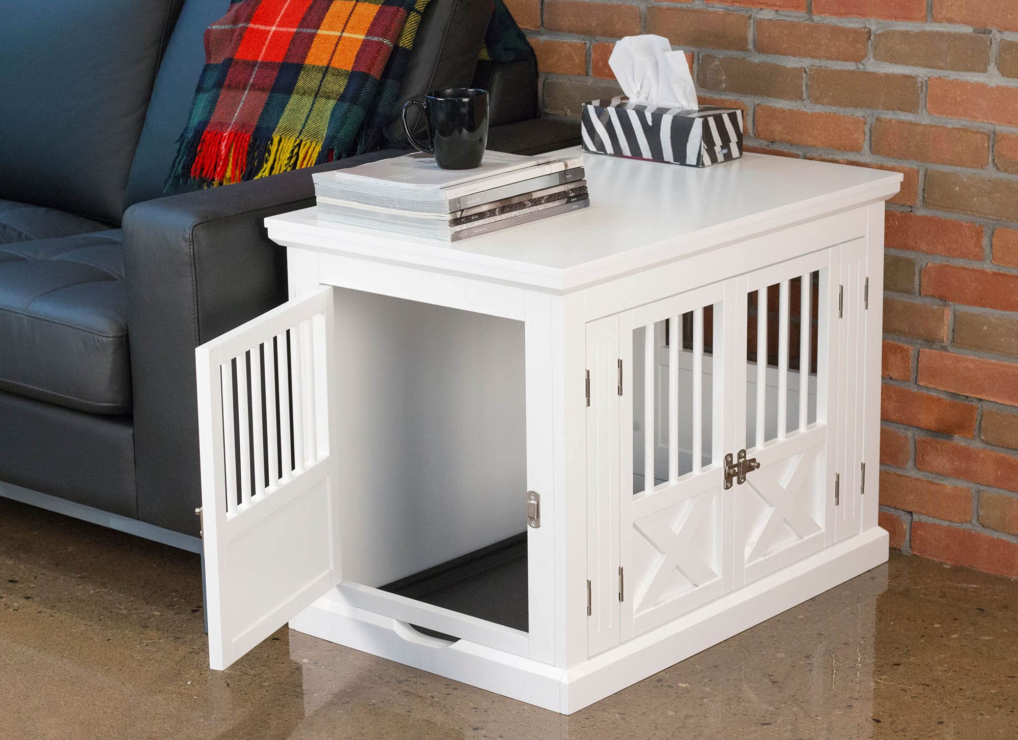 Zoovilla Merry Products Triple Door Medium Dog Crate - White | Indoor & Outdoor Pet Crate for Travel, Training & Home Use