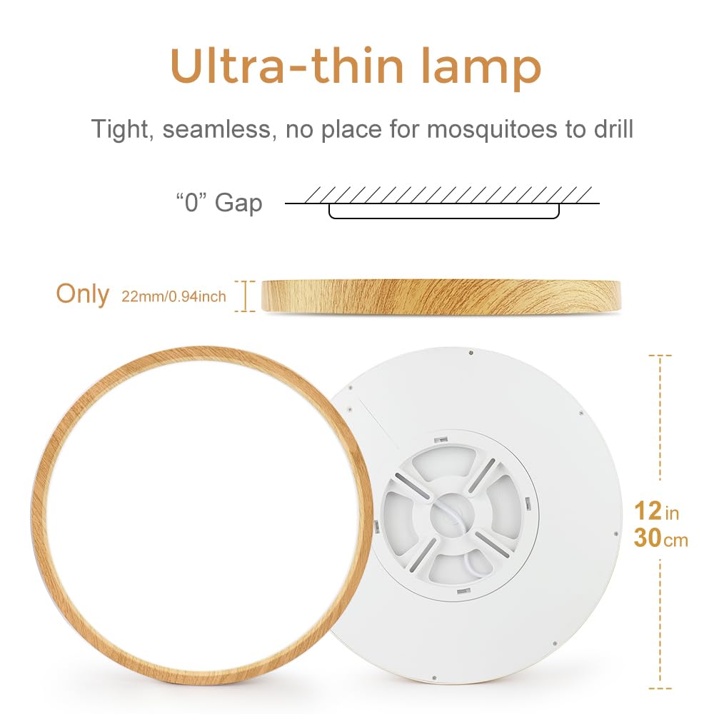 12 Inch Yellow LED Flush Mount Ceiling Light Fixture - 24W, 3200LM, 2800K Cool White, ABS Material, Modern Round Low Profile Design - Perfect for Bedroom, Closet, Hallway, Kitchen & Office Lighting