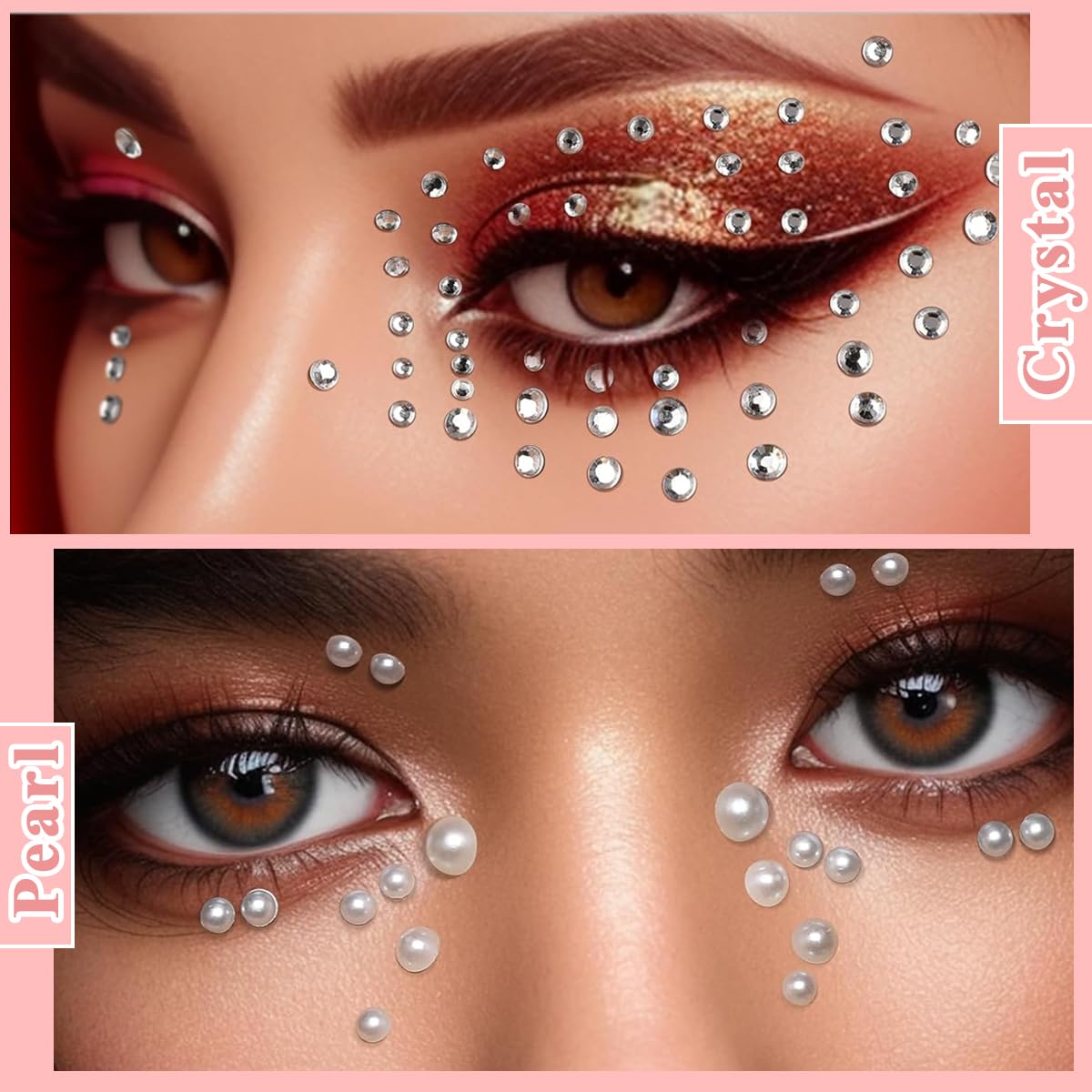 MAYCREATE® Rhinestone Face Stickers - 6 Sheets Pearl Nail Gems for Women | DIY Craft Stone Stickers | Glitter Face & Hair Decorations | Makeup, Nail Art, Scrapbooking Supplies | Perfect for Parties, Weddings, Photo Shoots & DIY Projects