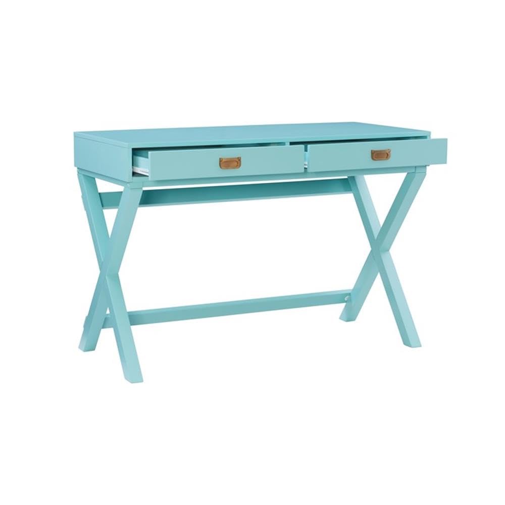 Linon Peggy Wood Two Drawer Writing Desk in Blue - Compact Home Office Desk for Small Spaces, Study & Work from Home (Blue Finish)