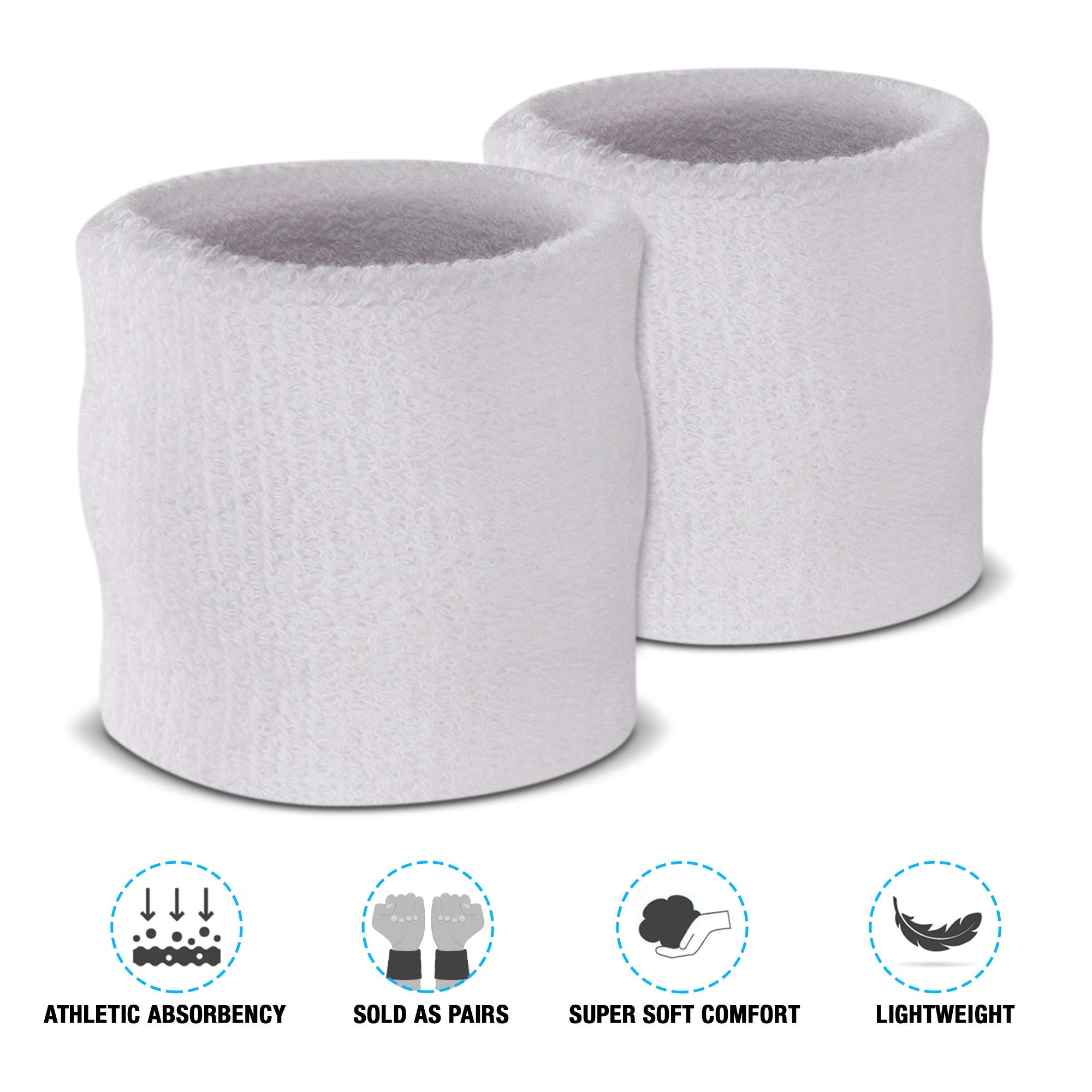 Suddora White Sweatband Set - 1 Headband & 2 Wristbands - Breathable Cotton Terry Cloth Sports Sweatbands for Men & Women - Perfect for Basketball, Tennis, Running & Workouts