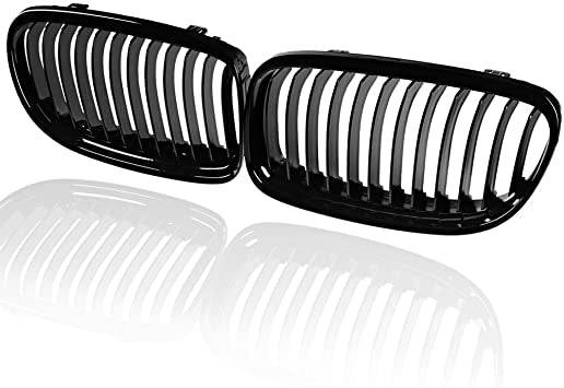 2009-2011 BMW 3 Series Sedan E90 Glossy Black Kidney Grill Grille Pair - Front Bumper Replacement Upgrade for Enhanced Style & Performance