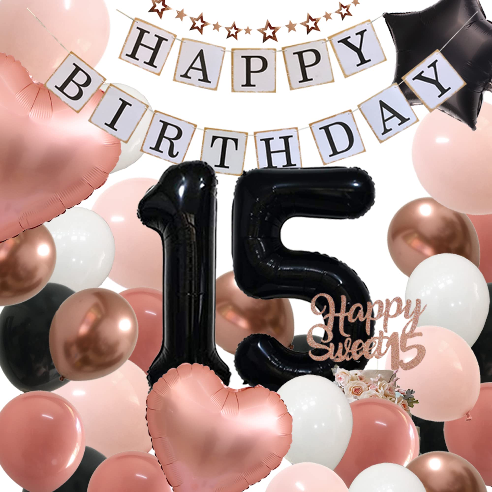 Rose Gold Sweet 15 Birthday Party Decorations for Girls - Quinceañera & Mis Quince Años Party Supplies with Cake Topper, Balloons & Banner (Dusty Rose) | Perfect for 15th Birthday Celebrations, Quinceañera Parties & Milestone Decorations