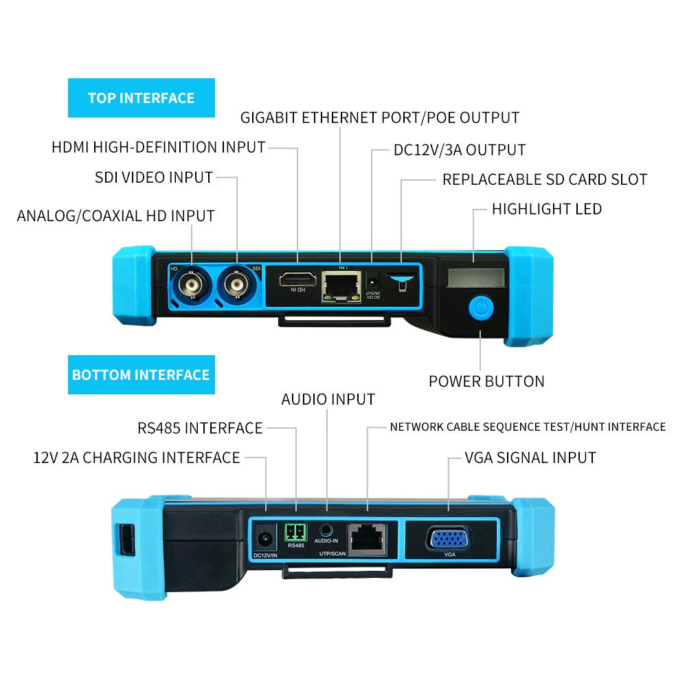 5 in 1 CCTV Camera Tester - Multifunctional IP & Coaxial HD Monitor for TVI/CVI/AHD/SDI Cameras with POE & HDMI Input - 5200PLUS Model - Perfect for Security System Installation & Maintenance