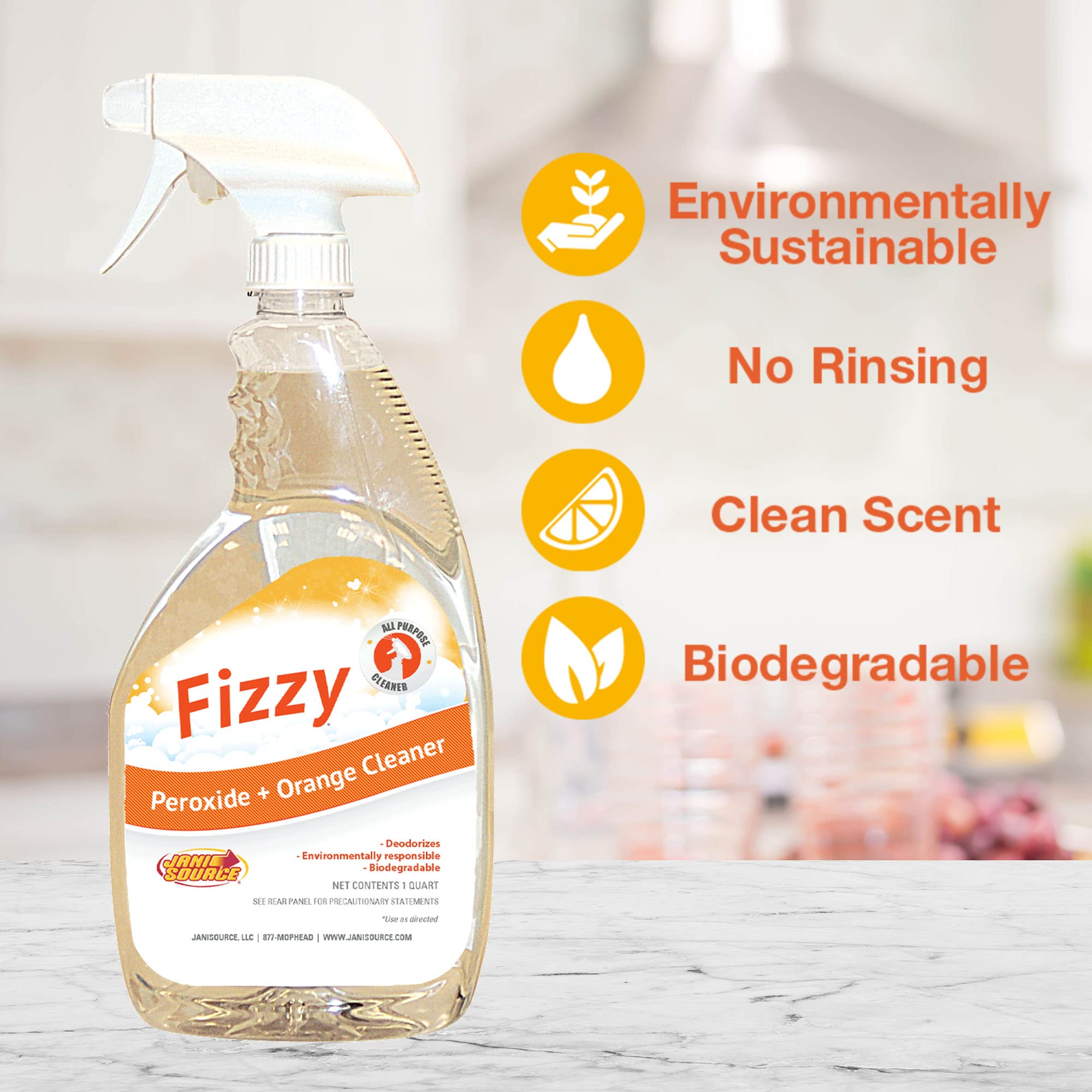 32 oz Fizzy Peroxide & Orange Multi-Purpose Cleaner Spray (Pack of 12) - Kitchen, Bathroom & Surface Disinfectant for Home & Office Use