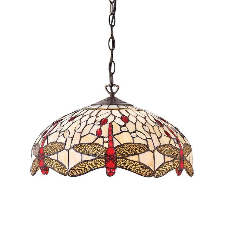 Beige Dragonfly Medium 1-Light Tiffany Style Ceiling Lamp - Vintage Inspired Lighting for Bedroom, Living Room & Dining Room
