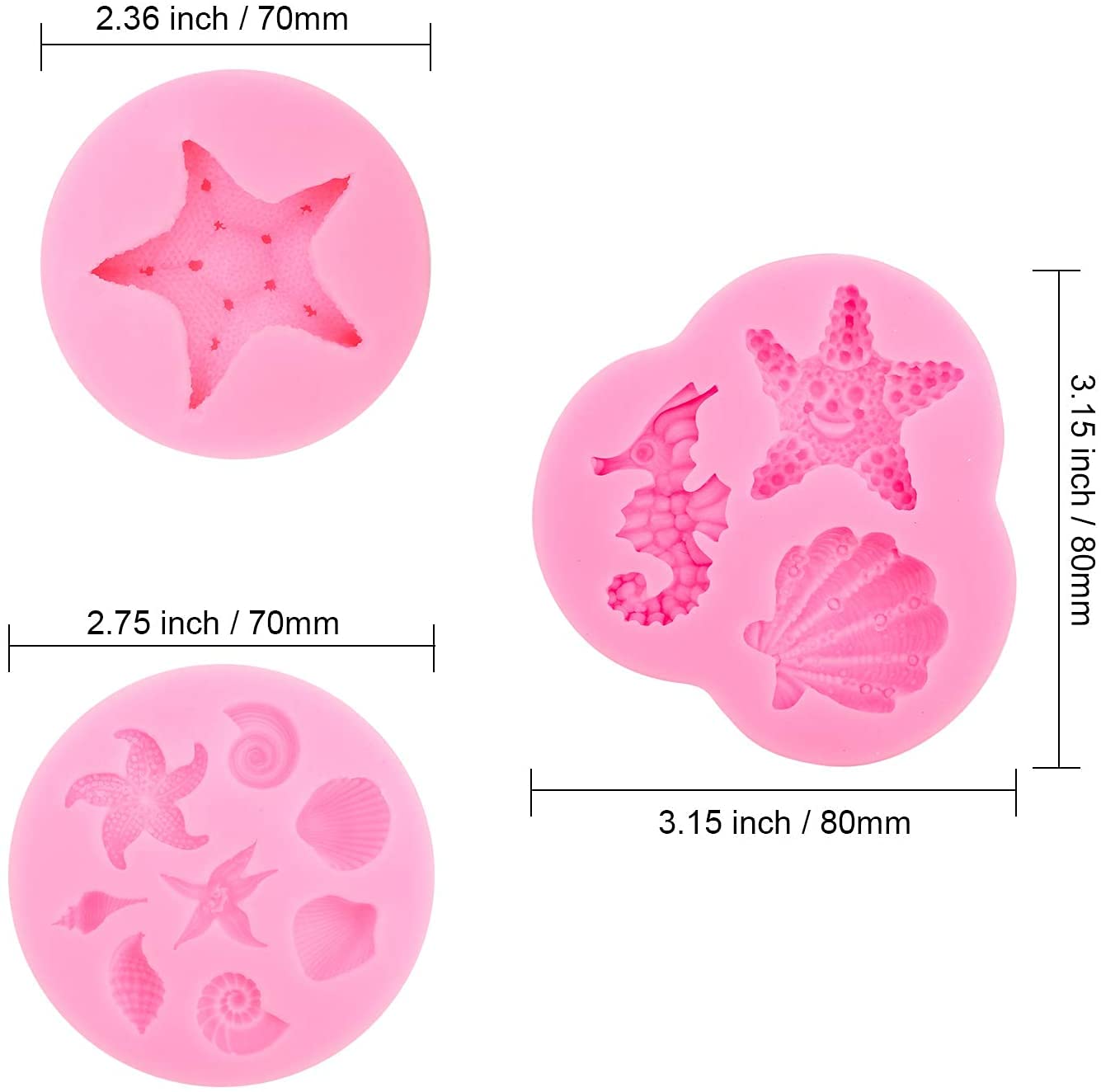 6Pcs Ocean Theme Silicone Molds Set - Mermaid Tail, Seahorse, Sea Turtle & Seashell for Fondant, Chocolate, Resin, Soap Making - Perfect for Birthday Parties, Cupcake Toppers & Cake Decorations (DIY Candy, Ice Cube, Gum Clay, Biscuit Crafts)