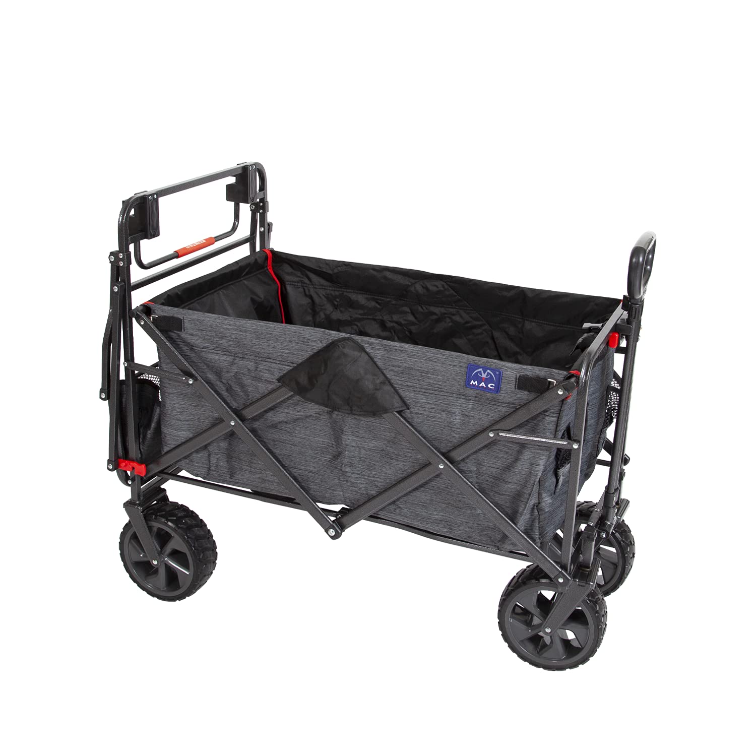 Mac Sports All-Terrain Folding Utility Wagon - 300 lb Capacity Push & Pull Cart for Beach, Camping, Grocery Shopping, Gardening - Heavy Duty Collapsible Wagon with Wheels