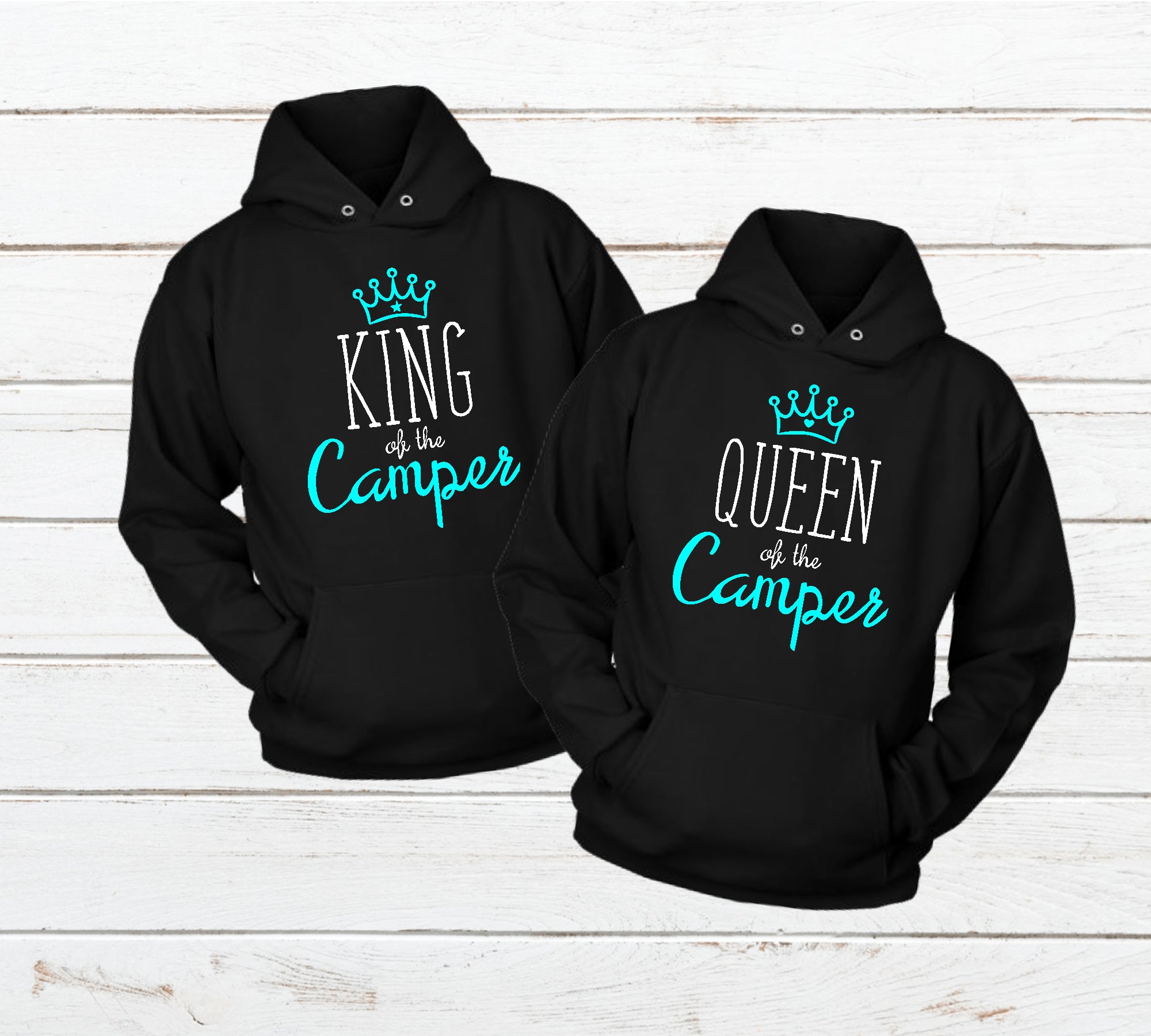 King and Queen of the Camper Matching Couples Hoodies - Cozy Camping Sweatshirts for Couples Getaways & Outdoor Adventures