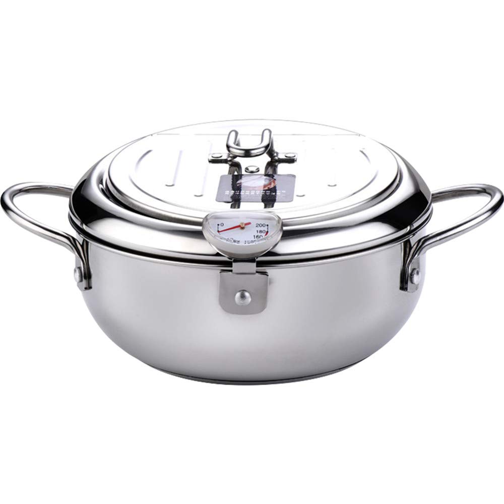 HnF Japanese Style Stainless Steel Deep Frying Pot with Oil Drip Rack & Temperature Control - Perfect for Tempura, Fried Chicken & Home Cooking | Durable Kitchen Utensil for Restaurants & Family Kitchens