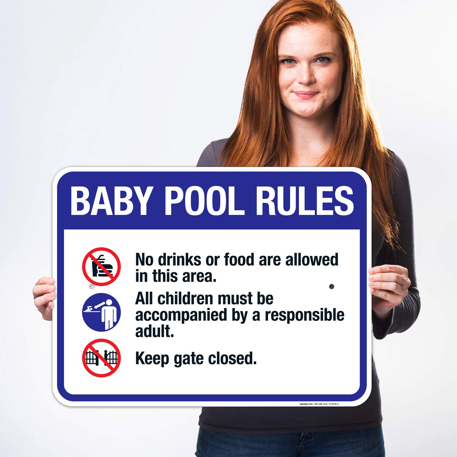 Baby Pool Rules Sign - 18x24 Inches Rust-Free Aluminum Pool Sign - Fade Resistant Indoor/Outdoor Safety Sign for Backyard, Community Pools & Swim Schools - Made in USA
