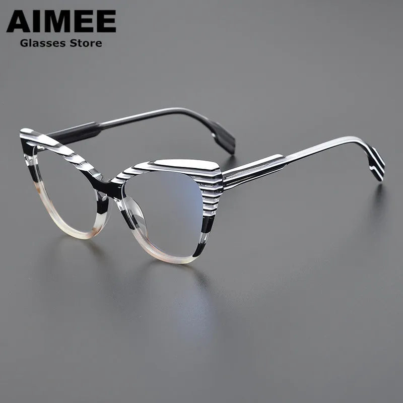 Aimee Unisex Full Rim Square Cat Eye Thick Acetate Eyeglasses 2629 - Stylish Retro Frames for Men & Women - Perfect for Reading, Work, and Fashion Accessories