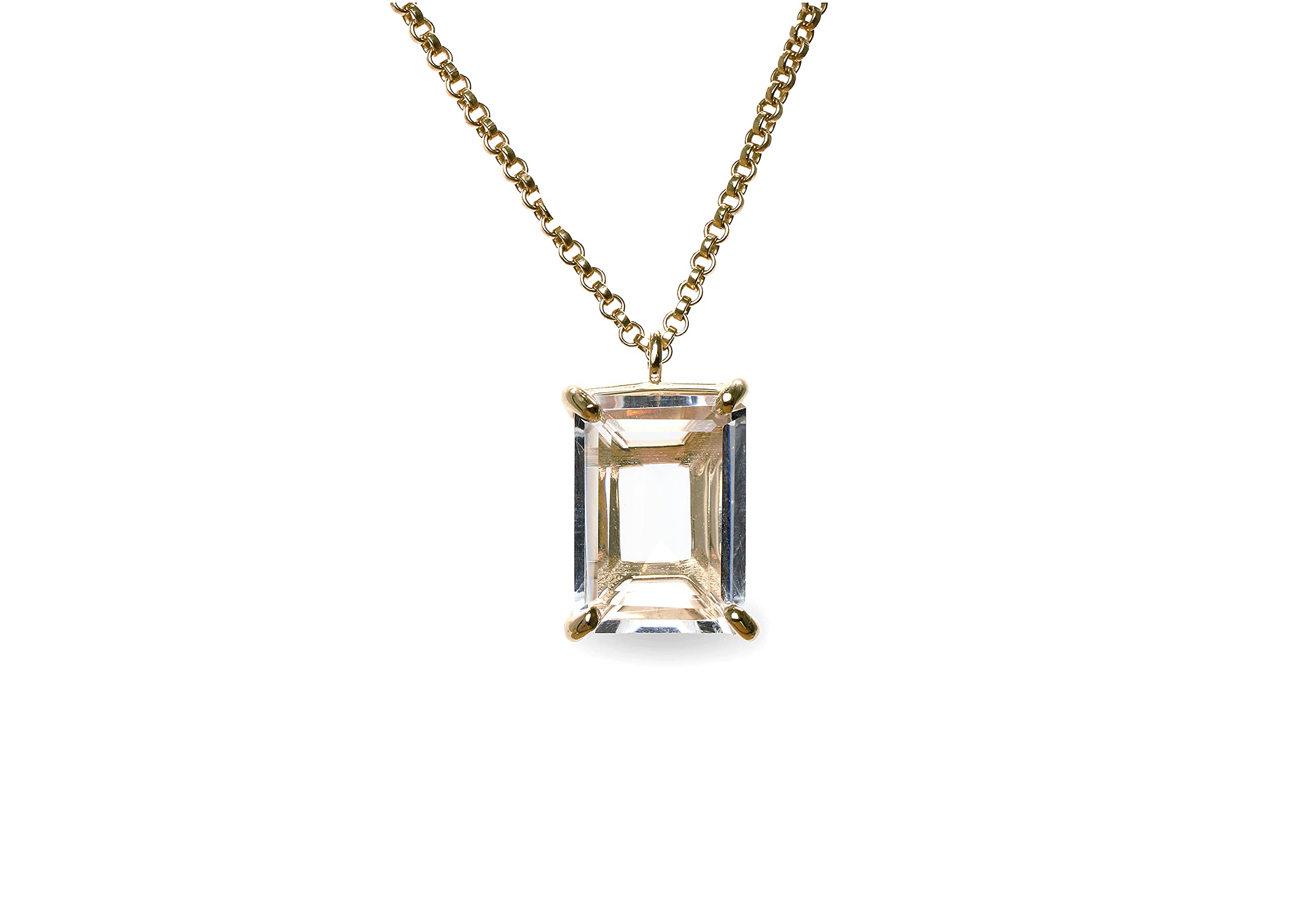 Anemone Jewelry Clear Quartz Necklace - Elegant Rectangular Gemstone Necklace with Birthstone in Handcrafted Gold for Women | Perfect Gift for Birthday, Anniversary, Wedding & Engagement | Ideal for Date Nights, Office Wear & Special Occasions