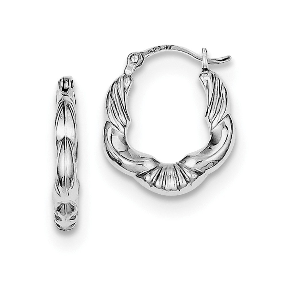 Sterling Silver Rhodium Plated Hollow Scalloped Hoop Earrings for Women - Lightweight Dangle Earrings for Everyday Wear, Parties & Special Occasions
