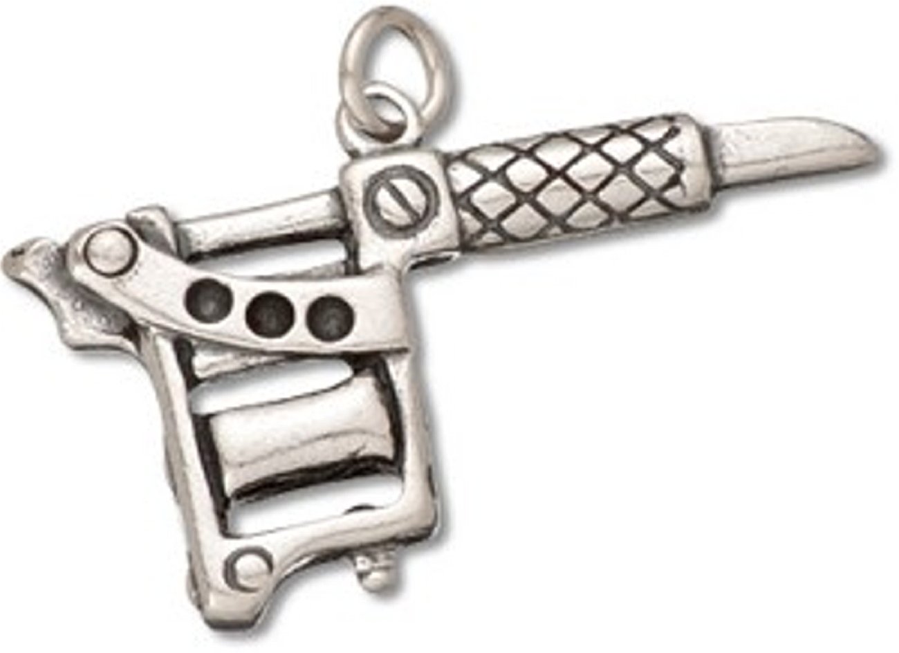 3D Tattoo Machine Sterling Silver Charm Pendant - Perfect for Jewelry Making, DIY Crafts & Tattoo Artist Gifts