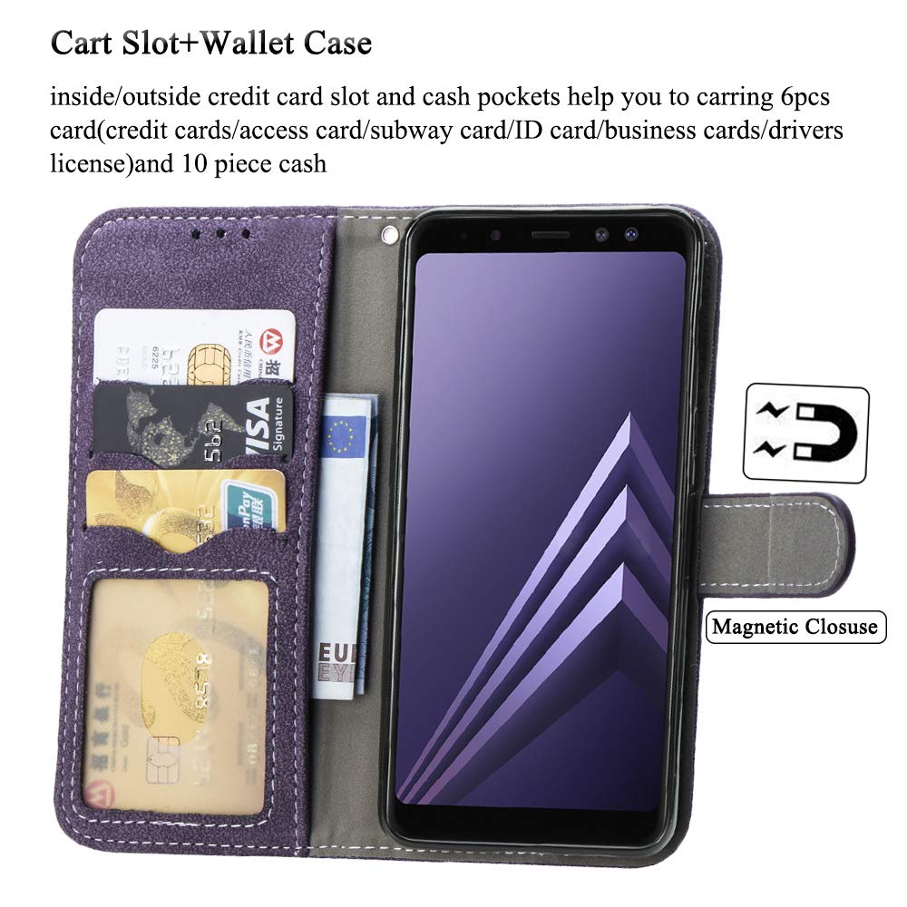 Premium Leather Wallet Case for Samsung Galaxy A8 2018 - Luxury Flip Folio Cover with Credit Card Slots, Kickstand & Qi Wireless Charging Support (Purple) | Perfect for Work, Travel & Everyday Protection