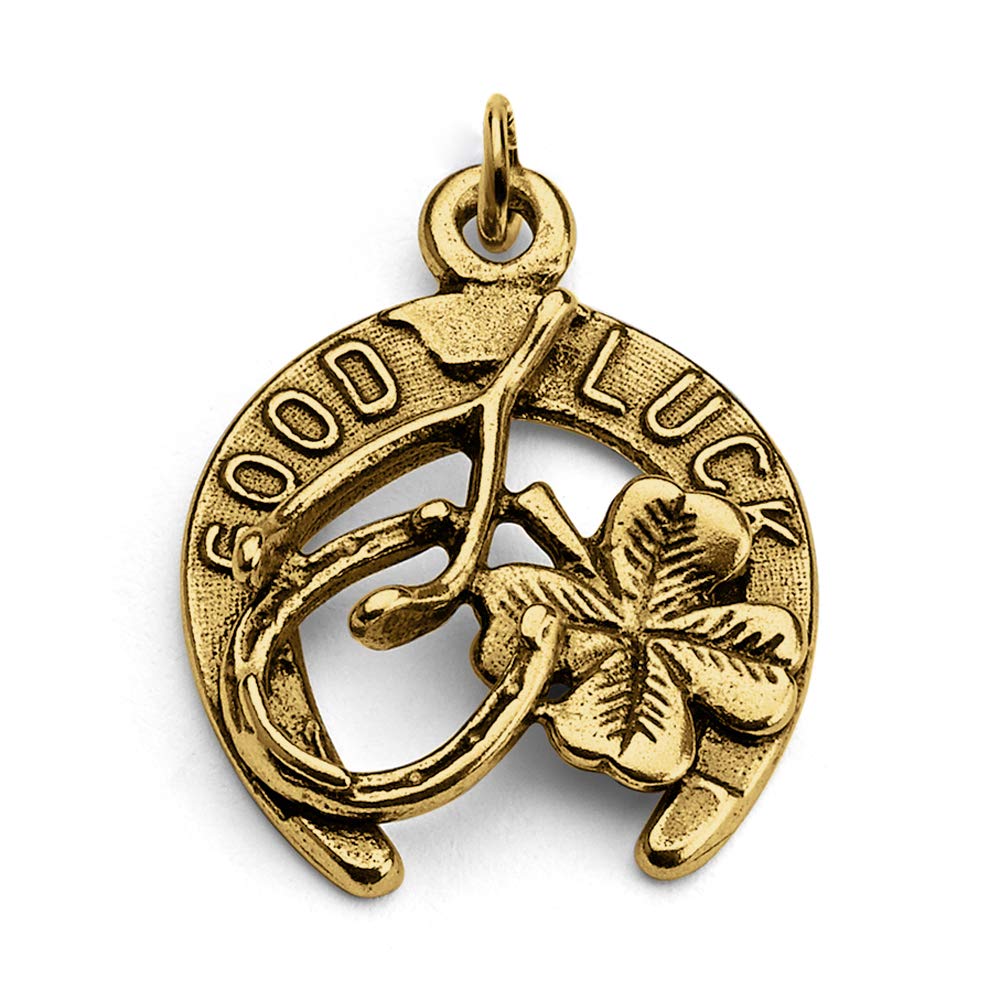 Gold Plated Silver Necklace with Good Luck Charms - Horseshoe, 4 Leaf Clover & Wishbone Pendant | Perfect for Birthday Gifts, Anniversary Presents & Everyday Jewelry