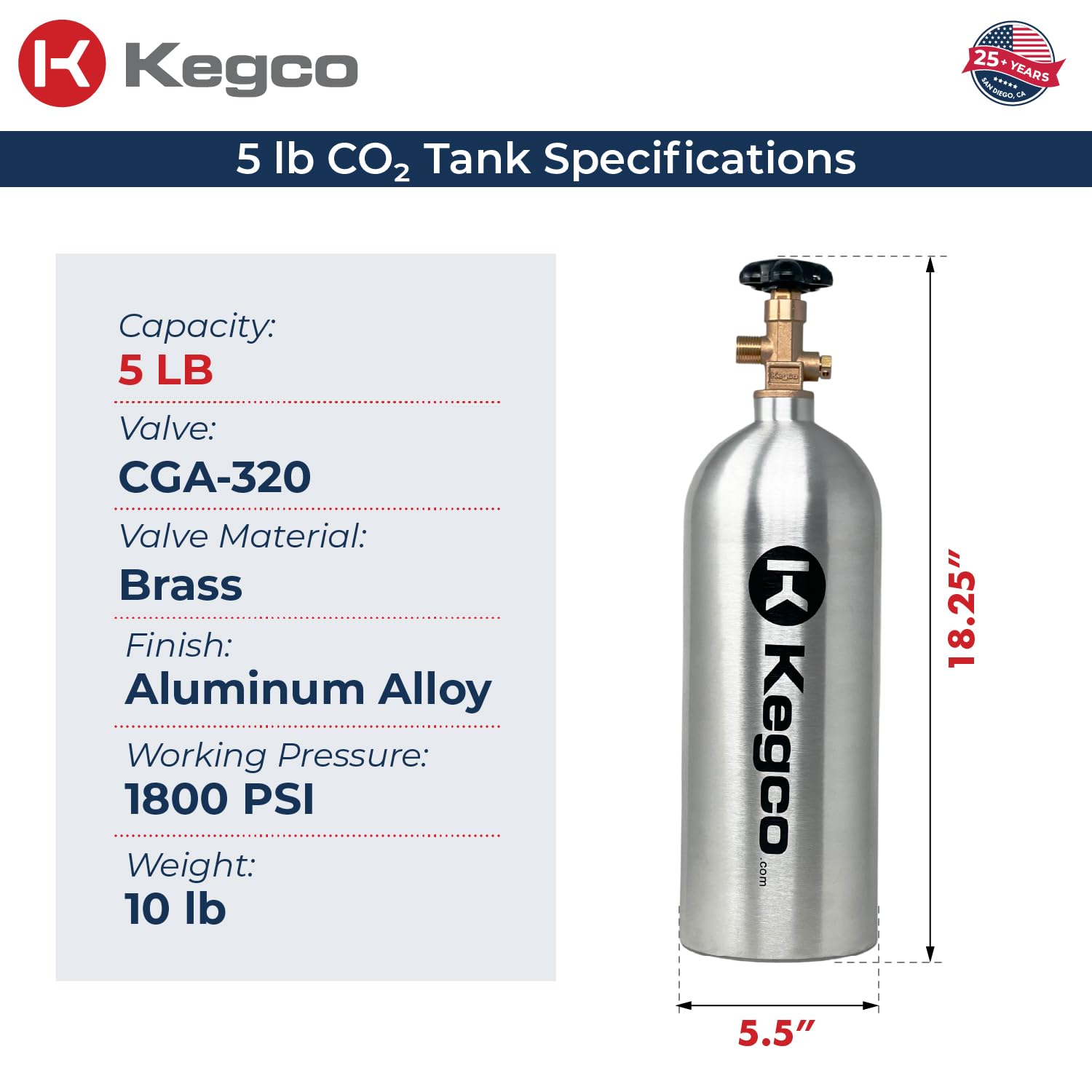 5 lb. Aluminum CO2 Tank - Compressed Gas Air Cylinder for Homebrewing, Aquariums & Soda Makers - Portable & Lightweight