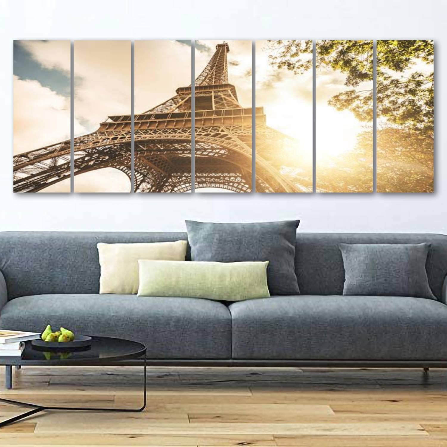 IGOONE 7-Panel Canvas Wall Art - Eiffel Tower Sunset Painting, Modern Framed Poster Ready to Hang for Living Room, Bedroom & Office Decor | Perfect Gift for Home Interior Design