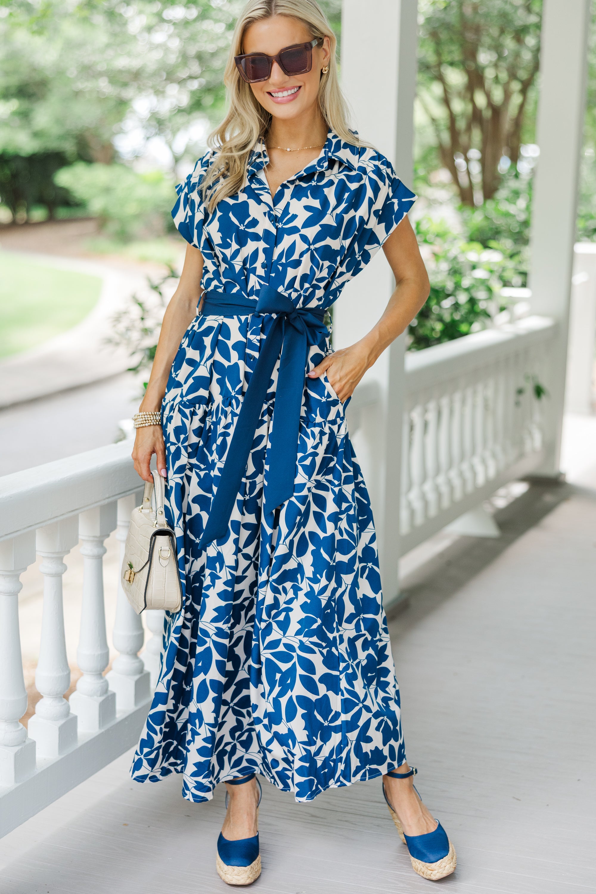 Elegant Navy Blue Floral Maxi Dress for Women - Perfect for Summer Weddings, Beach Vacations & Date Nights