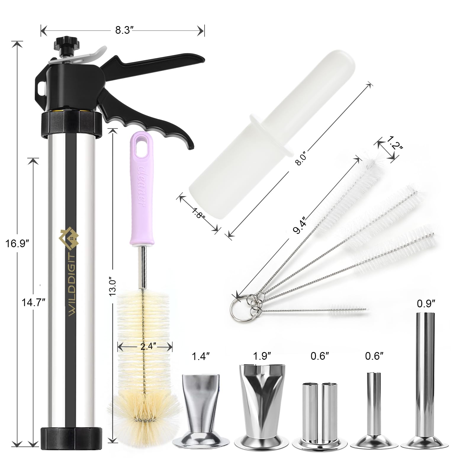 Premium Stainless Steel Beef Jerky Gun Kit - 5 Nozzles & Brushes Included - Perfect for Homemade Jerky, Snack Sticks & Pet Treats - Great for Camping, Hiking & Outdoor Adventures