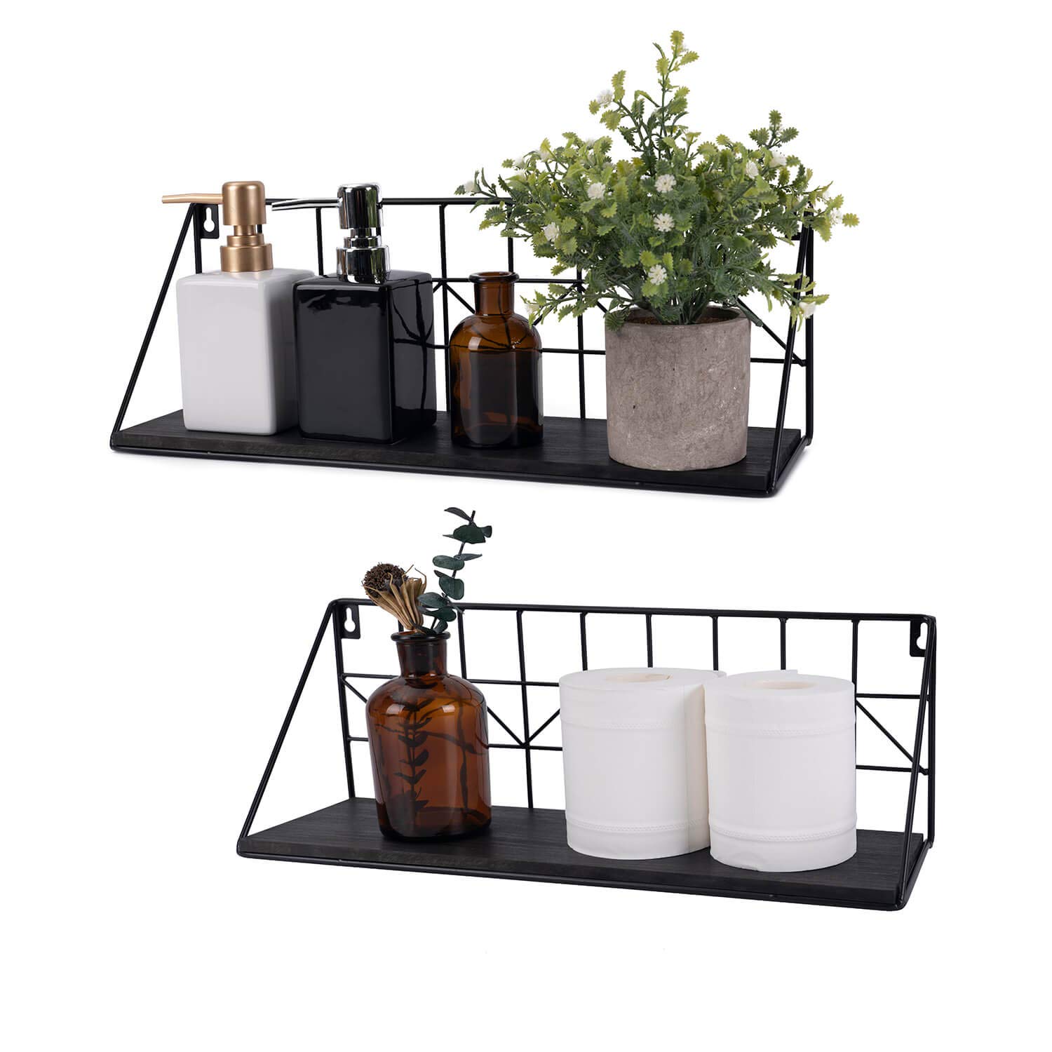 TIMEYARD Set of 2 Floating Shelves - Black Rustic Arrow Design Wood Wall Shelves for Home Storage | Perfect for Bedroom, Living Room, Bathroom, Kitchen & Office Decor | Space-Saving Wall Mounted Storage Solution