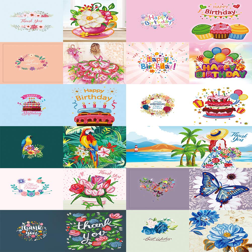 5D Diamond Painting Greeting Cards for Adults - 12 Pack DIY Birthday Thank You Embroidery Art Postcards, Creative Craft Gift for Women, Home Decor & Party Favors | Perfect for Birthday Gifts, Thank You Cards, Wedding Favors and Home Decoration