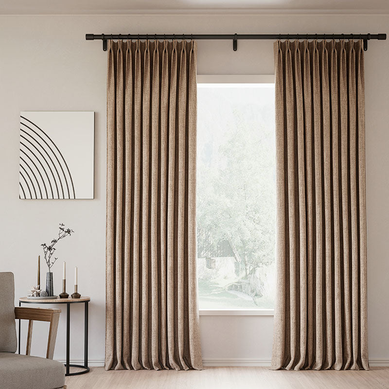 Pinch Pleated Blackout Curtains - 100% Linen Natural Tapioca Custom Drapes for Living Room & Bedroom | Noise Reducing & Thermal Insulated Window Treatments for Modern Home Decor