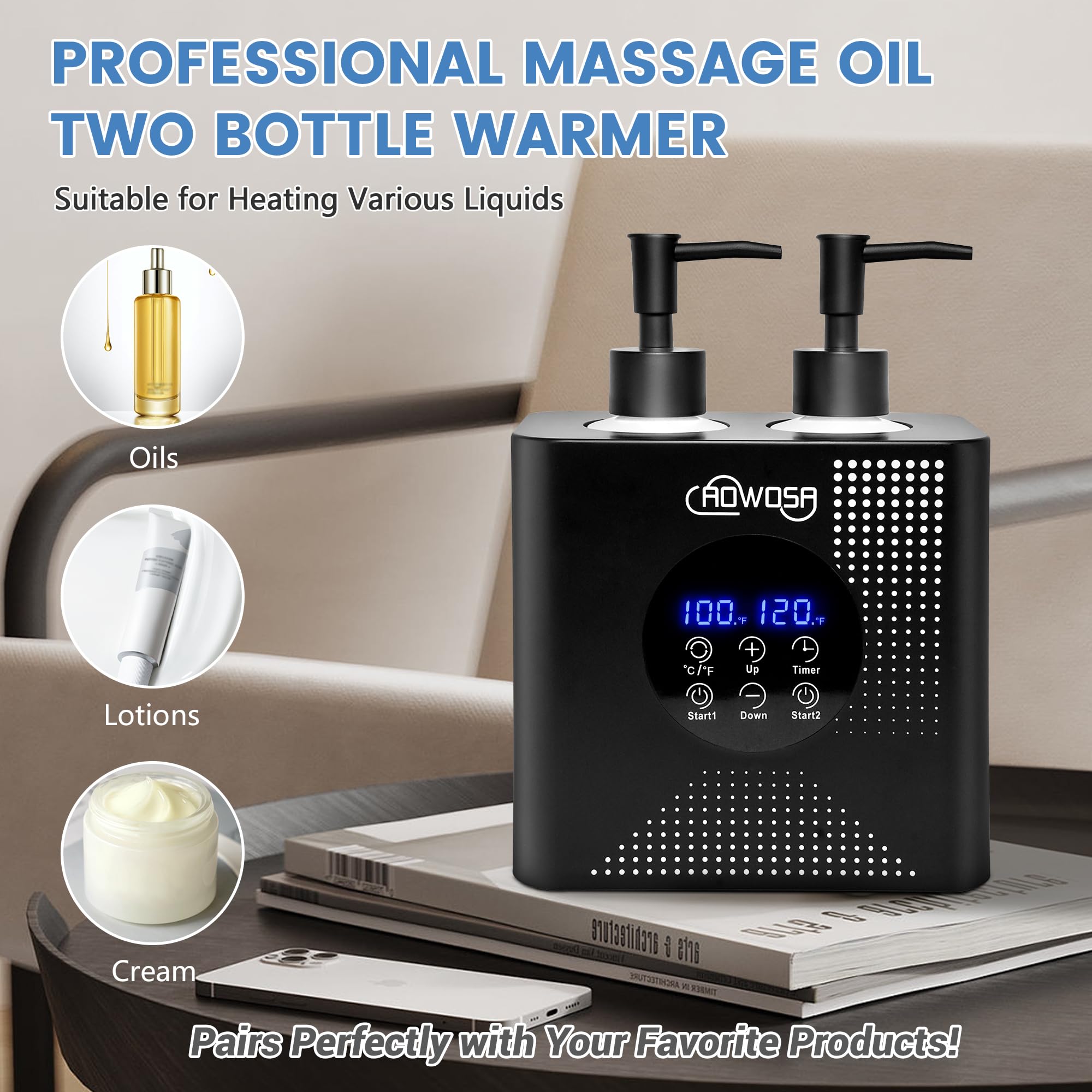 Professional Electric Massage Oil Warmer with Digital Display & ℃/℉ Switch - Dual Bottle Heater for SPA, Beauty Salon & Home Use - Portable Lotion Warmer for Aromatherapy, Body Massage & Skin Care Treatments