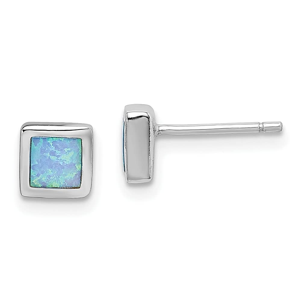 925 Sterling Silver Imitation Opal 6mm Square Post Stud Earrings for Women - Hypoallergenic Fine Jewelry Gift Set for Her - Perfect for Everyday Wear, Parties & Special Occasions